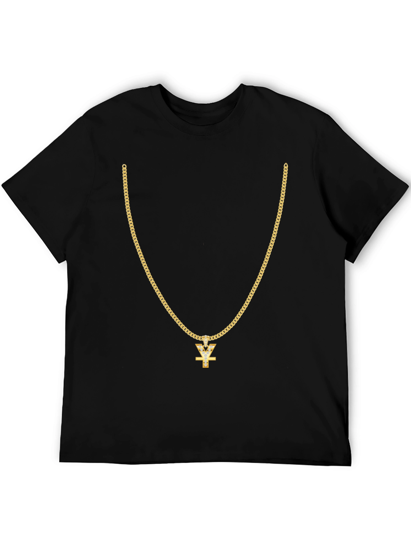 Black Men's Black T-Shirt with Gold Chain Design view 5