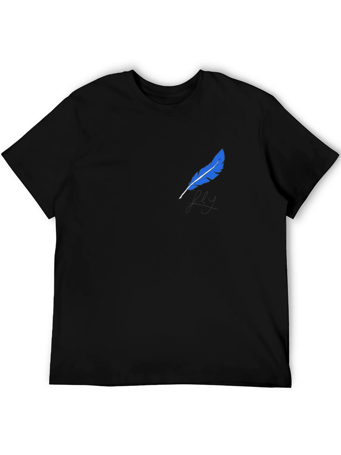 Black Black T-Shirt with Blue Feather Graphic view 5