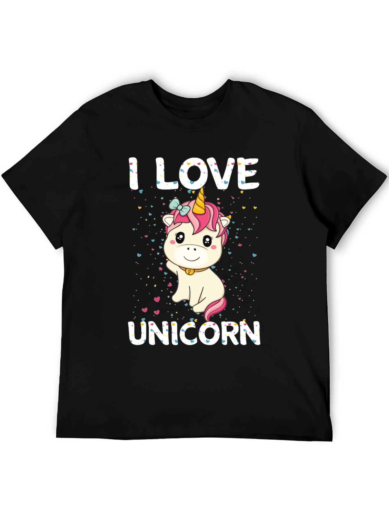 Black I Love Unicorn Black T-Shirt Cute Cartoon Design view 5