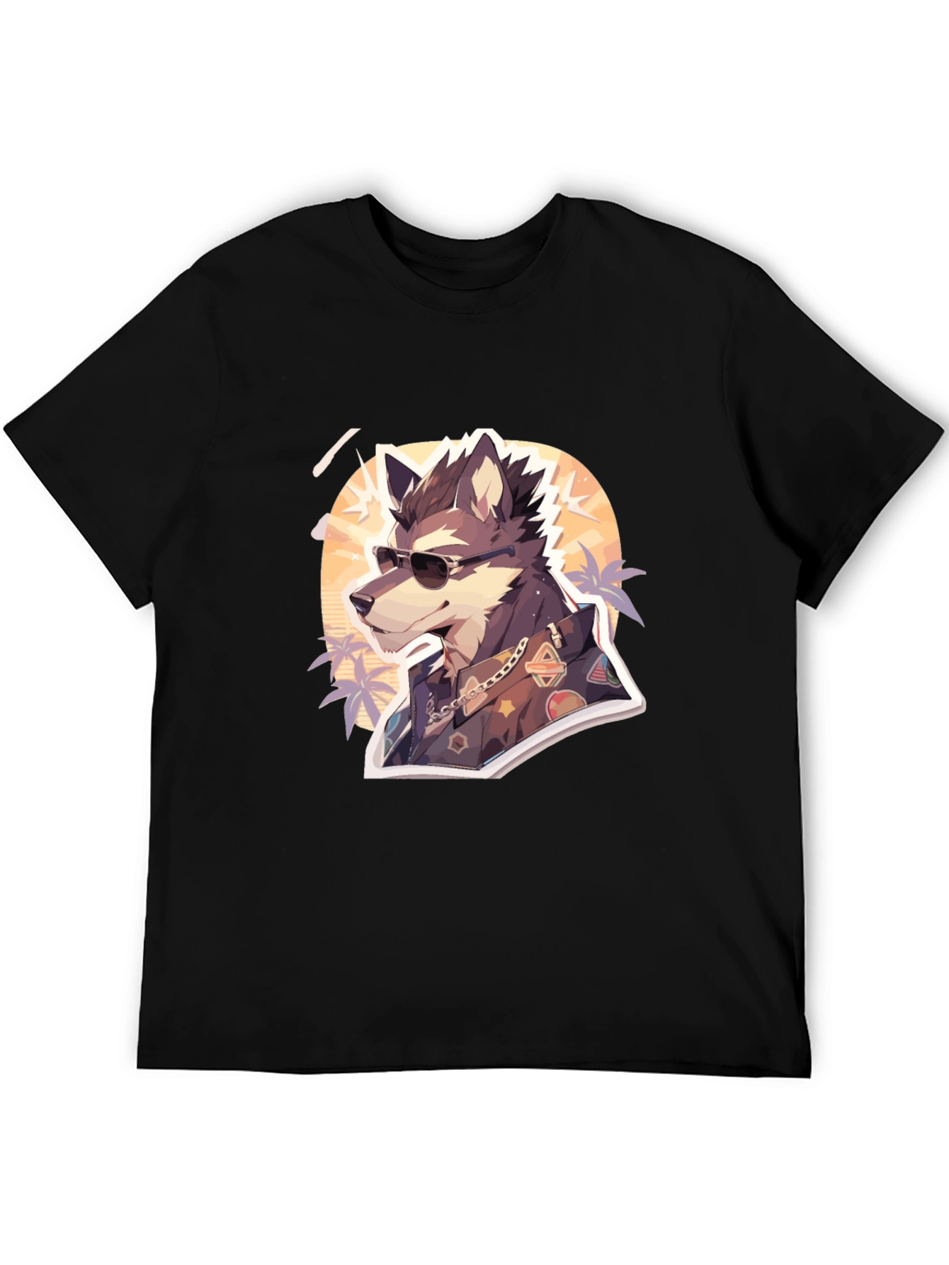 Black Cool Wolf Graphic Tee - Unique Animal Print view 5