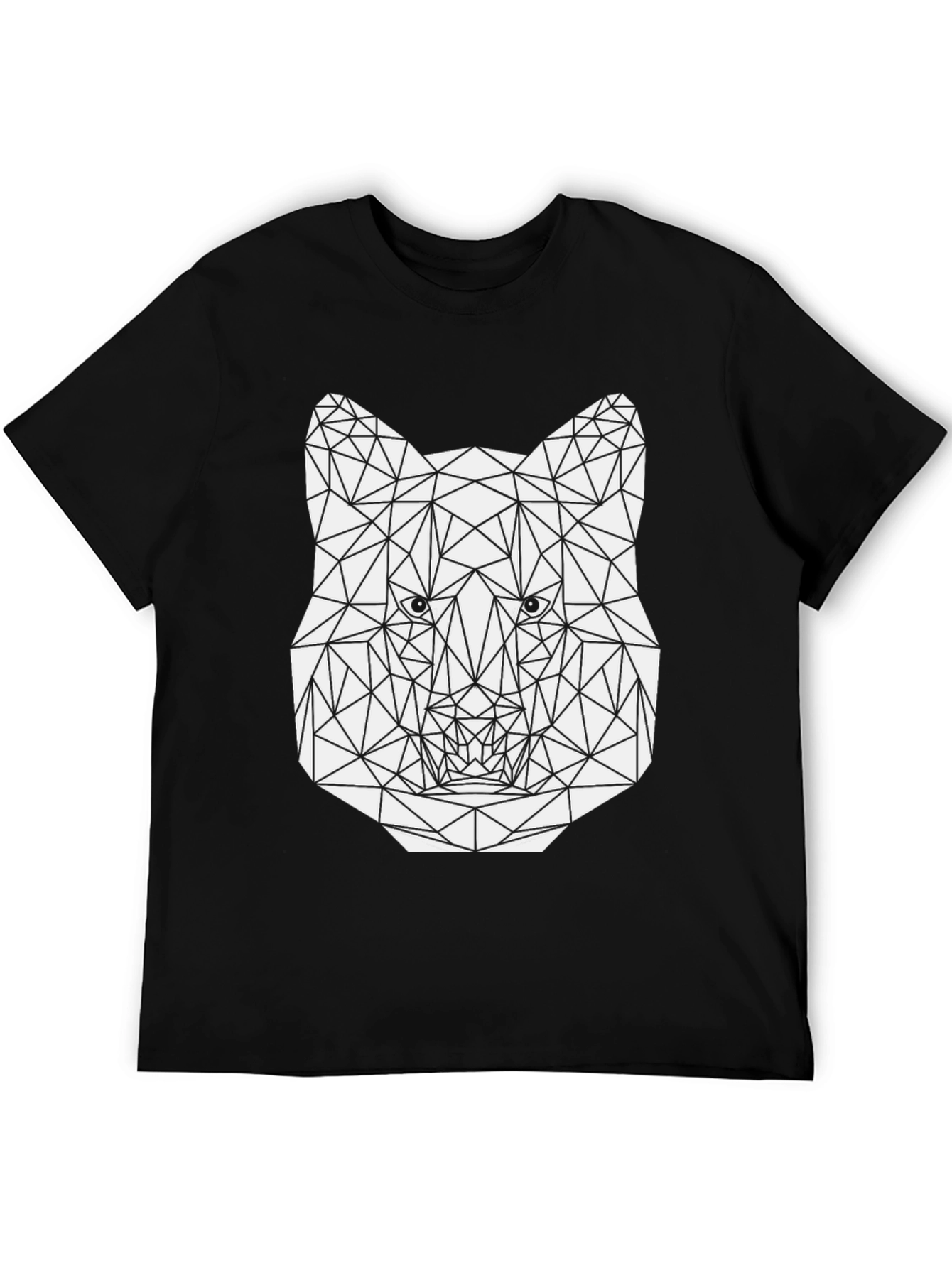Black Geometric Wolf Graphic Tee - Stylish Men's Black T-Shirt view 5