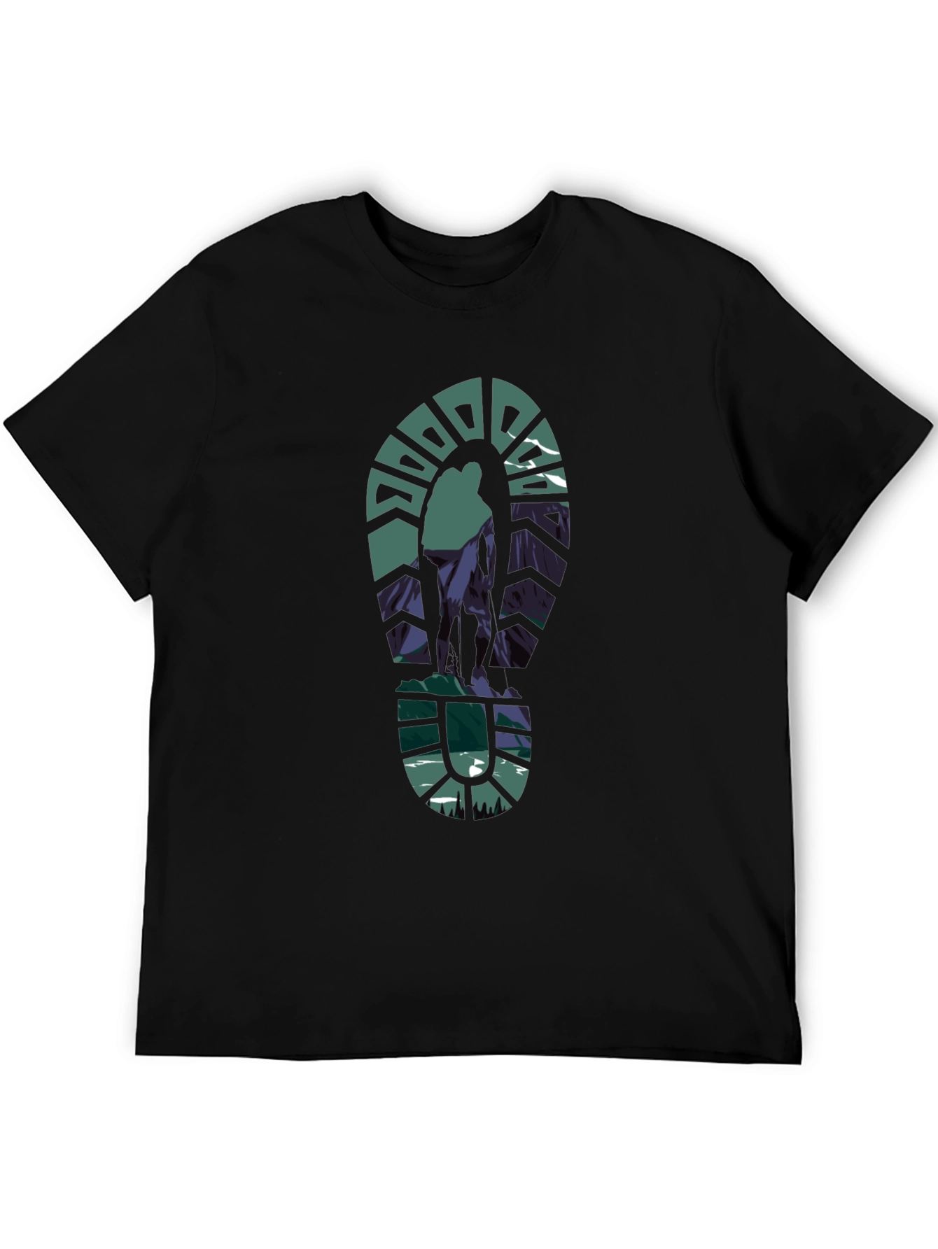 Black Hiking Trail T-Shirt - Mountain Footprint Design view 5