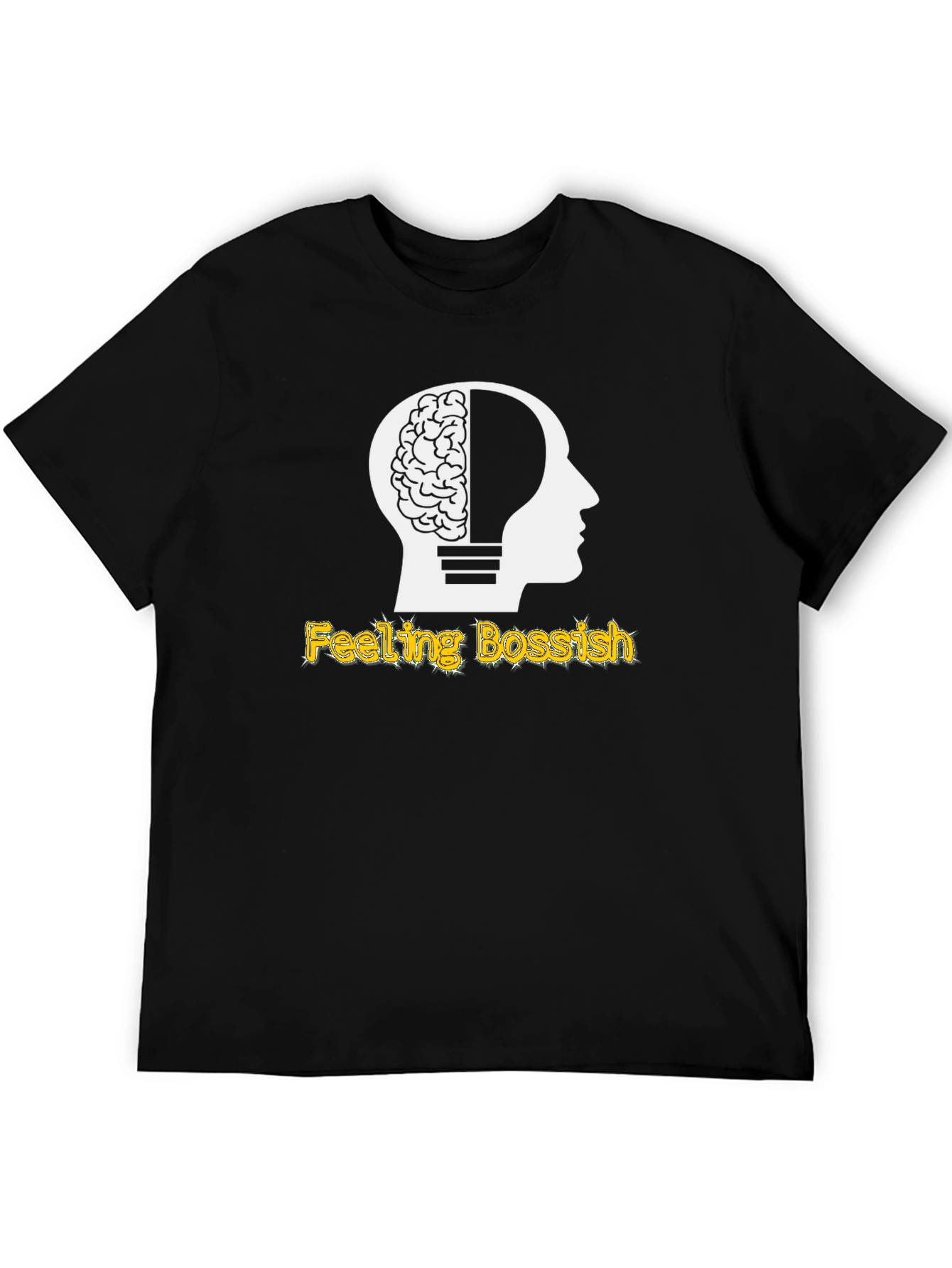 Black Feeling Bossish Brain Lightbulb Black T-Shirt view 5