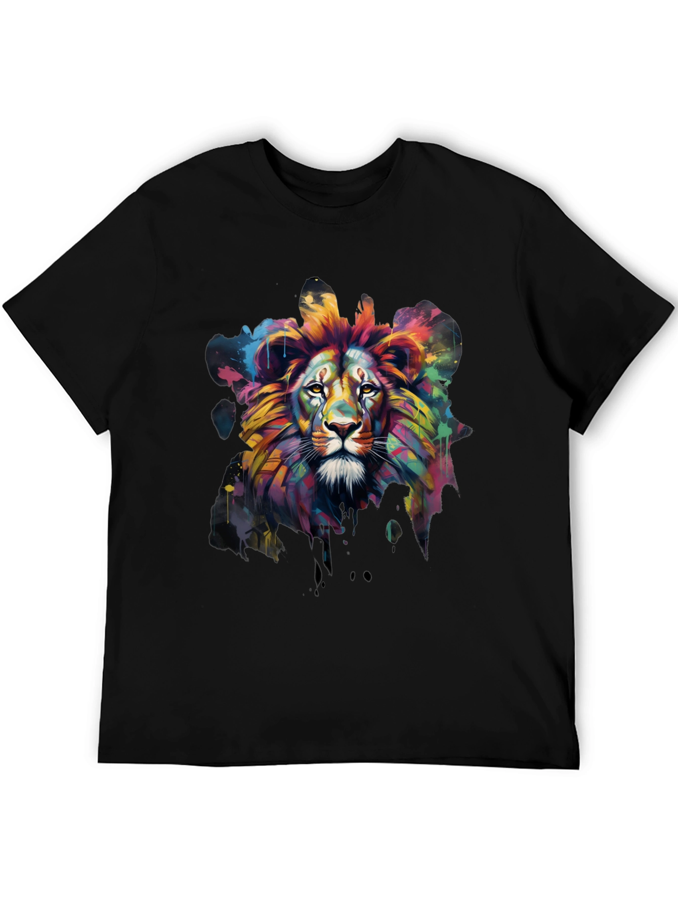 Black Colorful Lion Graphic Tee - Men's Black T-Shirt view 5