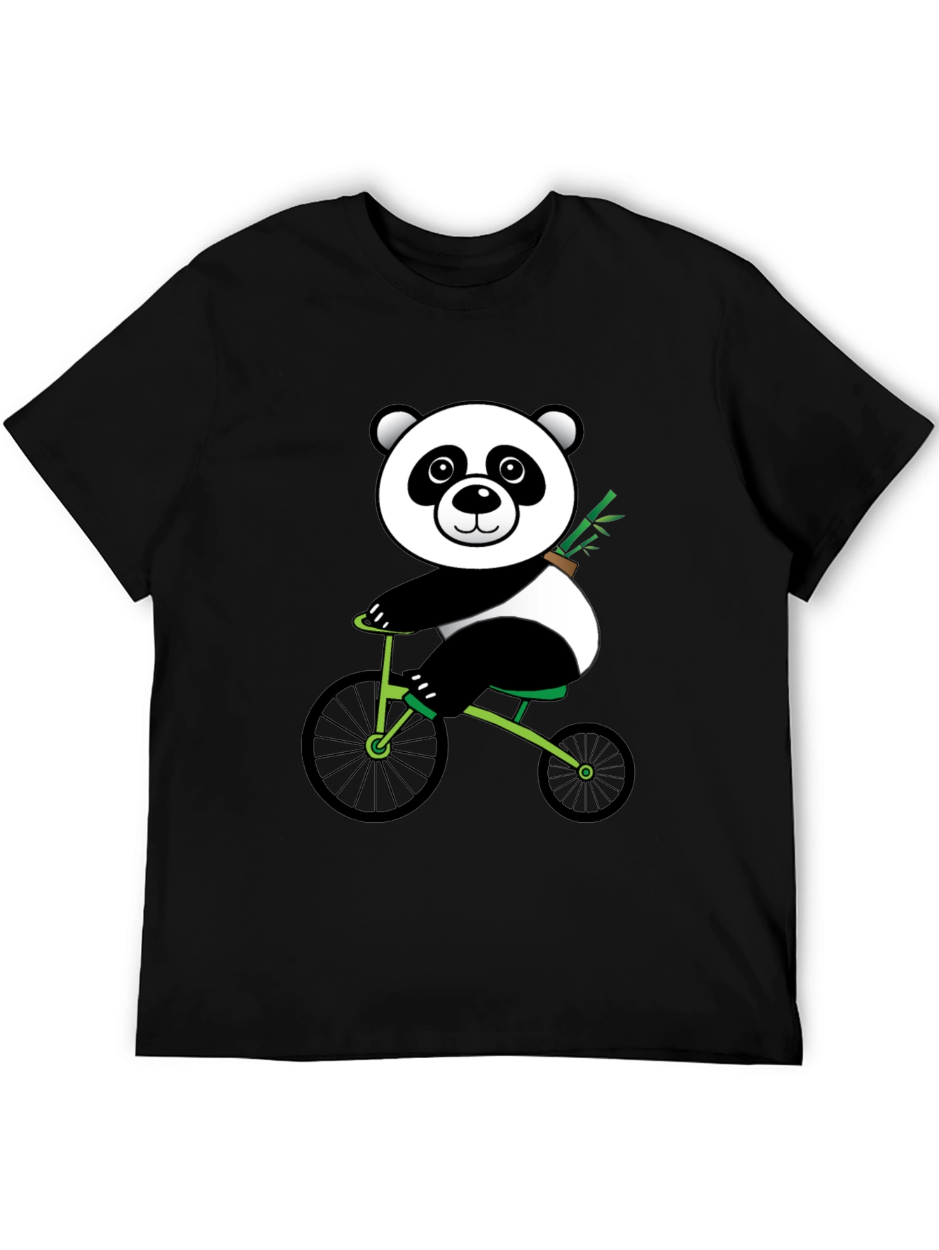 Black Panda on Bike Graphic Tee - Black Cotton T-Shirt view 5