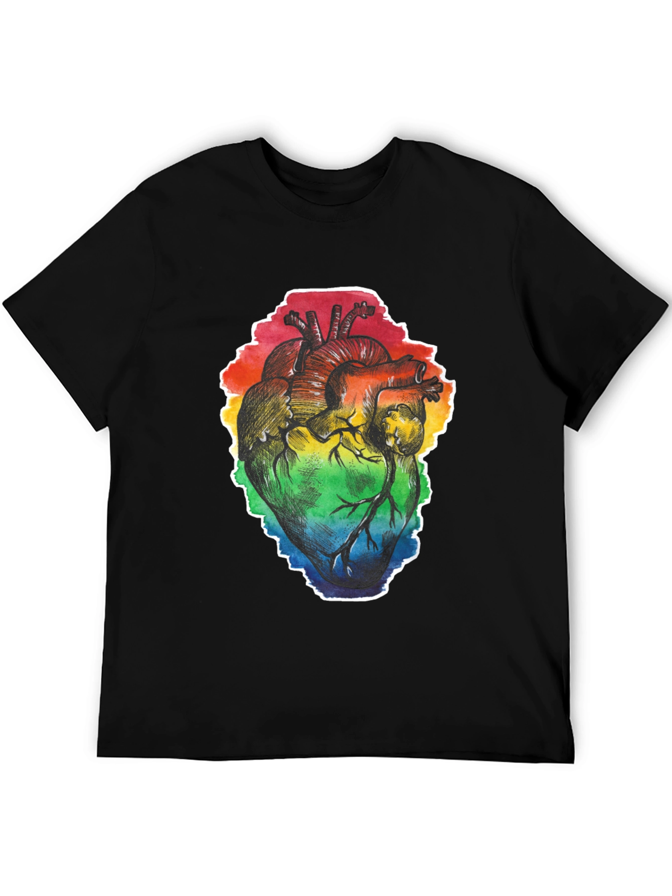 Black Rainbow Heart Print Black T-Shirt view 5
