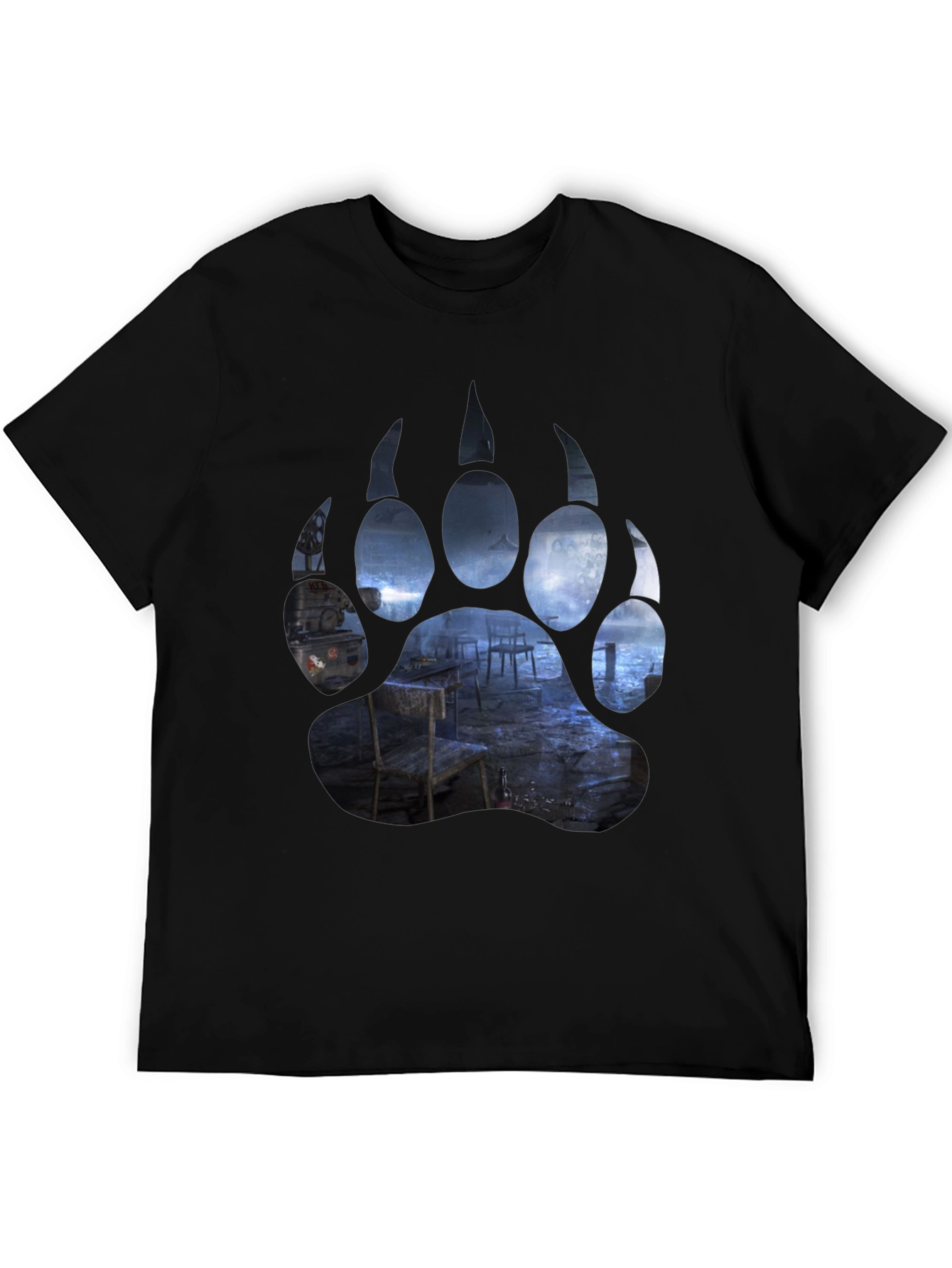 Black Bear Paw Print Graphic T-Shirt - Black view 5