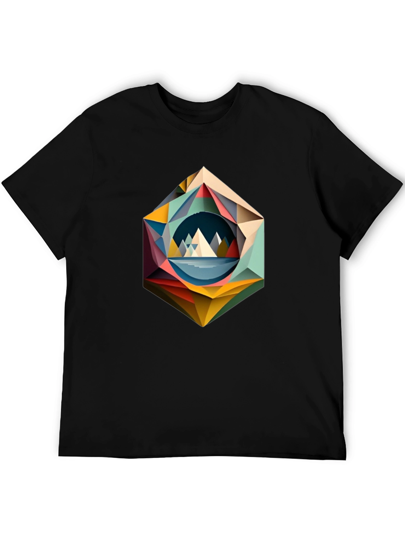 Black Geometric Mountain T-Shirt - Modern Art Design view 5