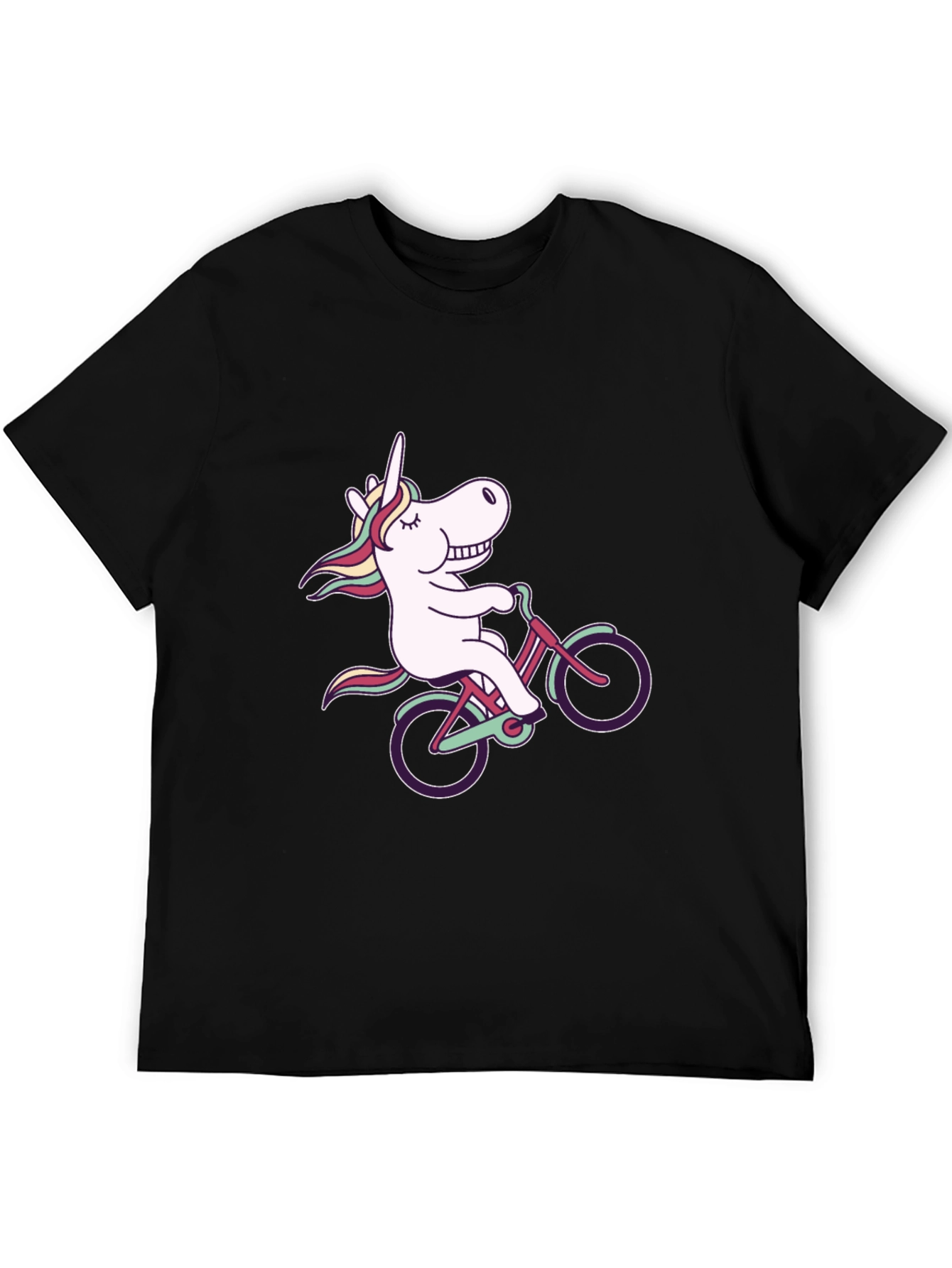 Black Unicorn on Bike Black T-Shirt - Fun Graphic Tee view 5