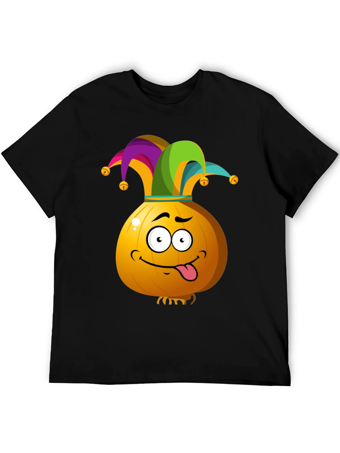 Black Funny Jester Onion Cartoon Graphic T-Shirt view 5