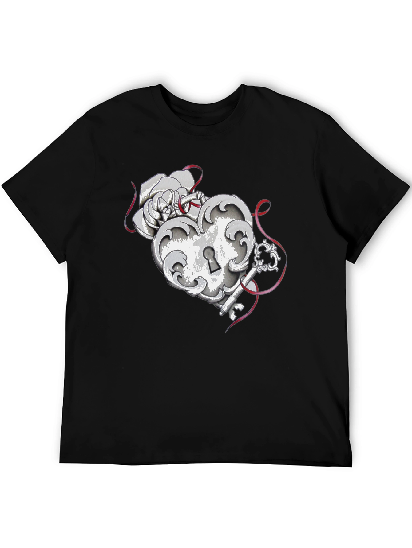 Black Heart Lock and Key Graphic Tee view 5