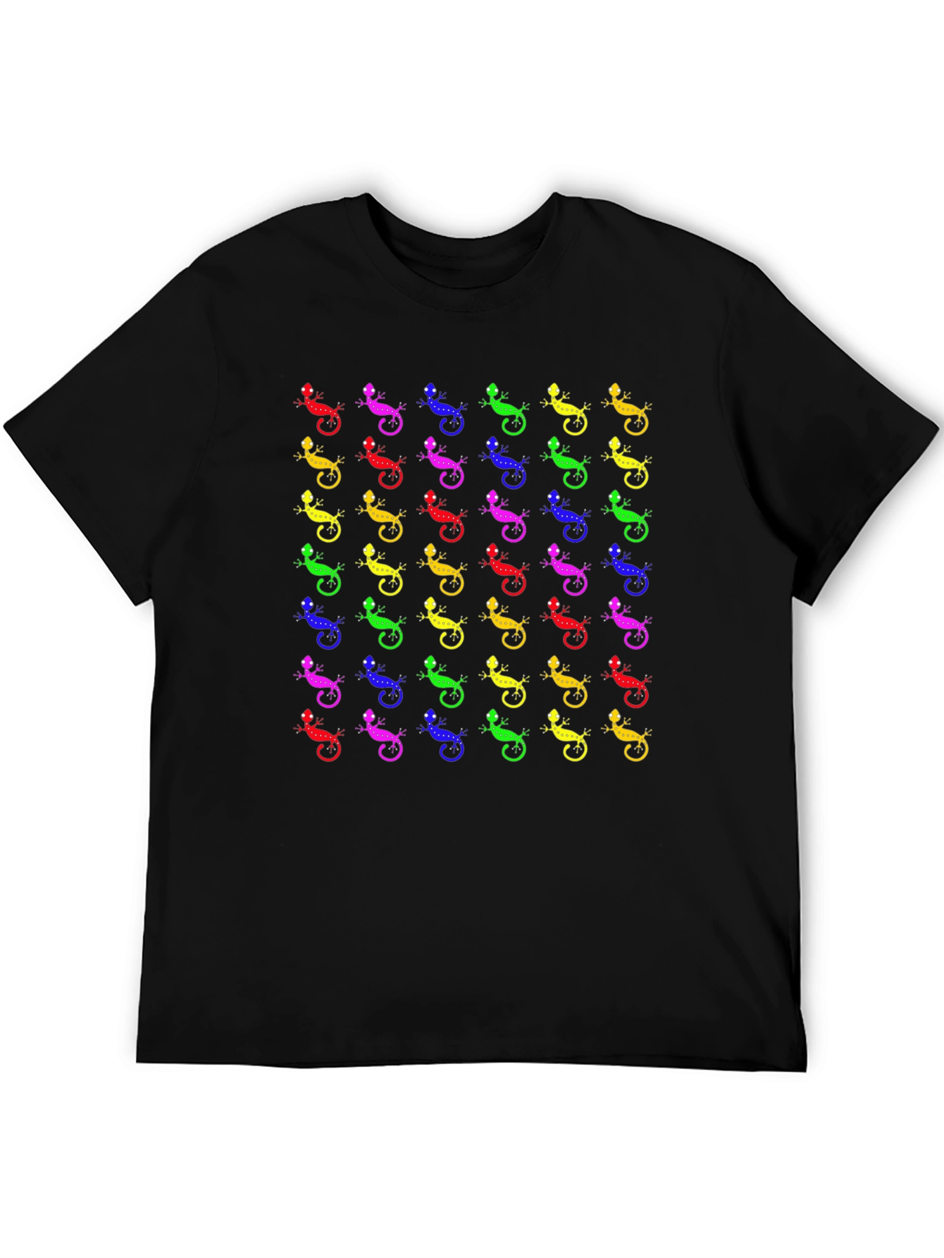 Black Colorful Lizard Print Black T-Shirt view 5