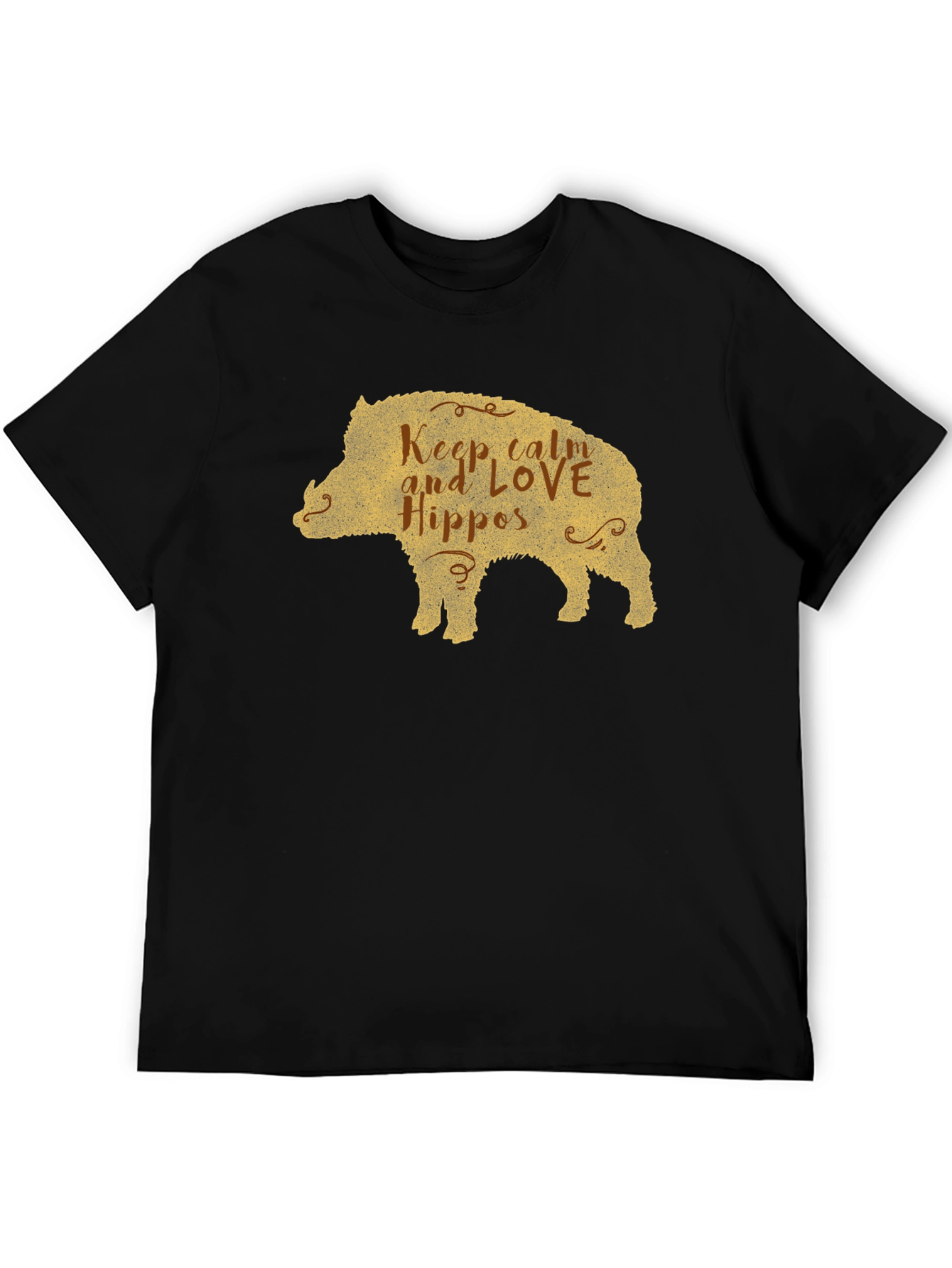 Black Keep Calm Love Hippos Pig T-Shirt view 5