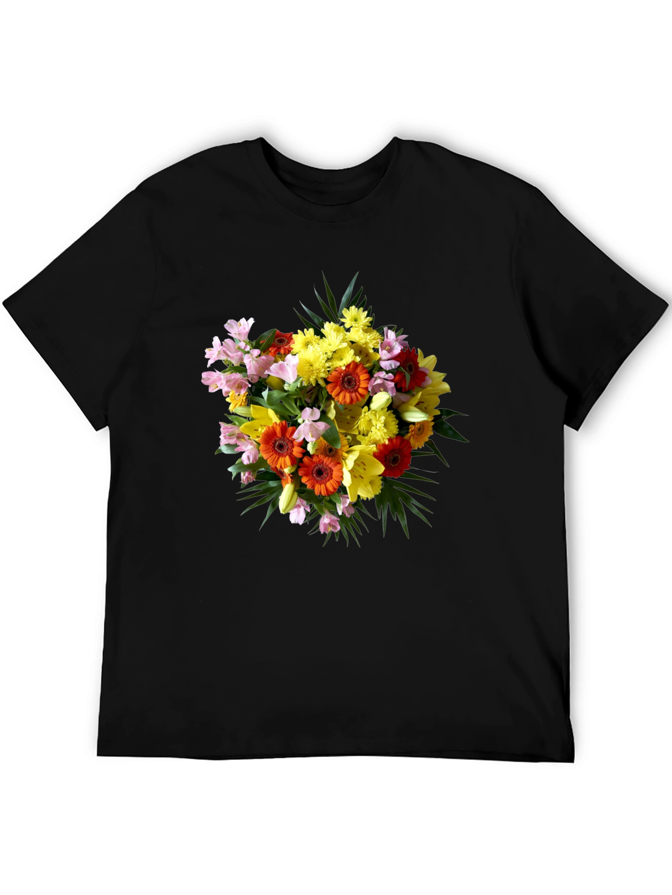 Black Floral Bouquet Graphic Print Black T-Shirt view 5