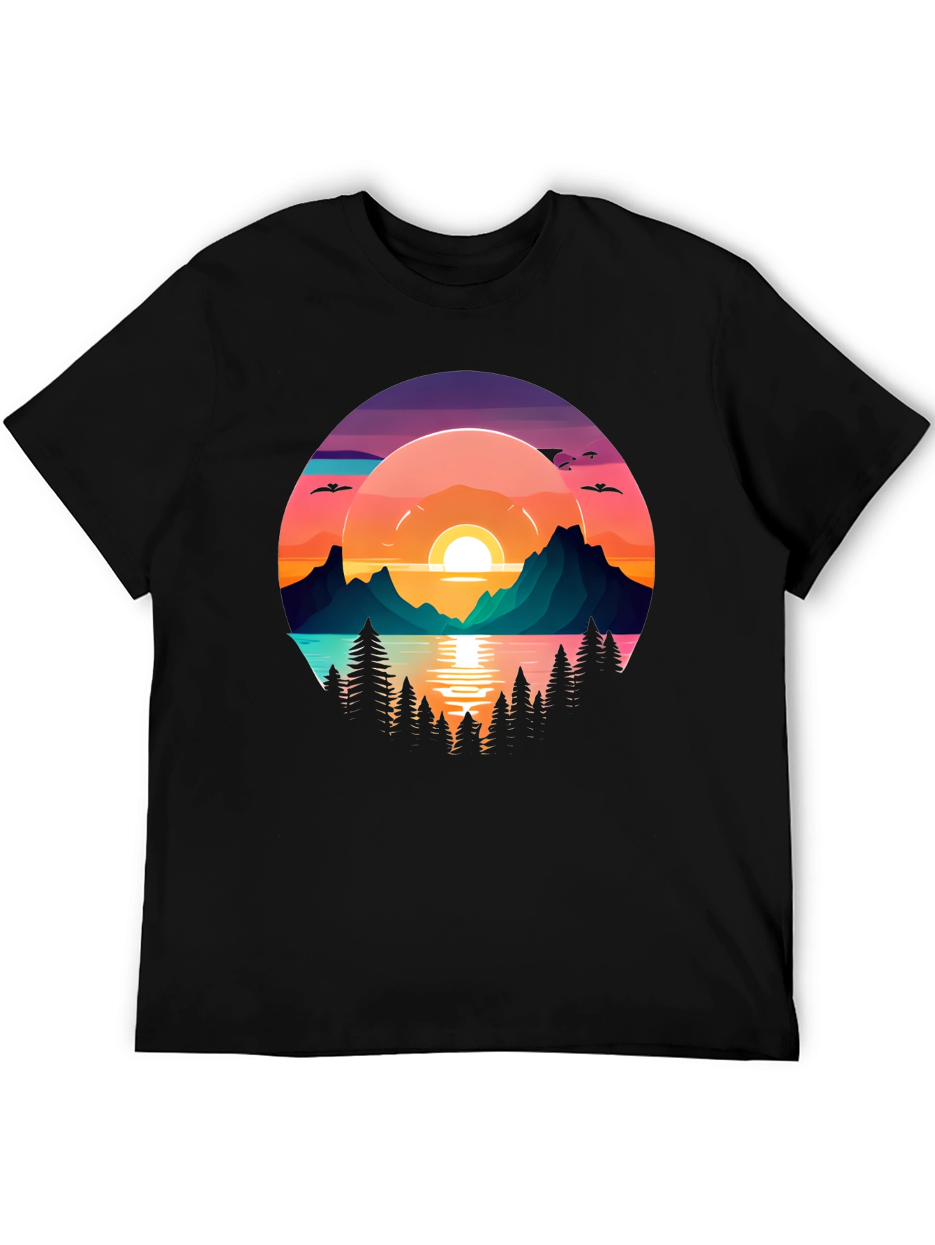Black Sunset Lake Graphic T-Shirt view 5