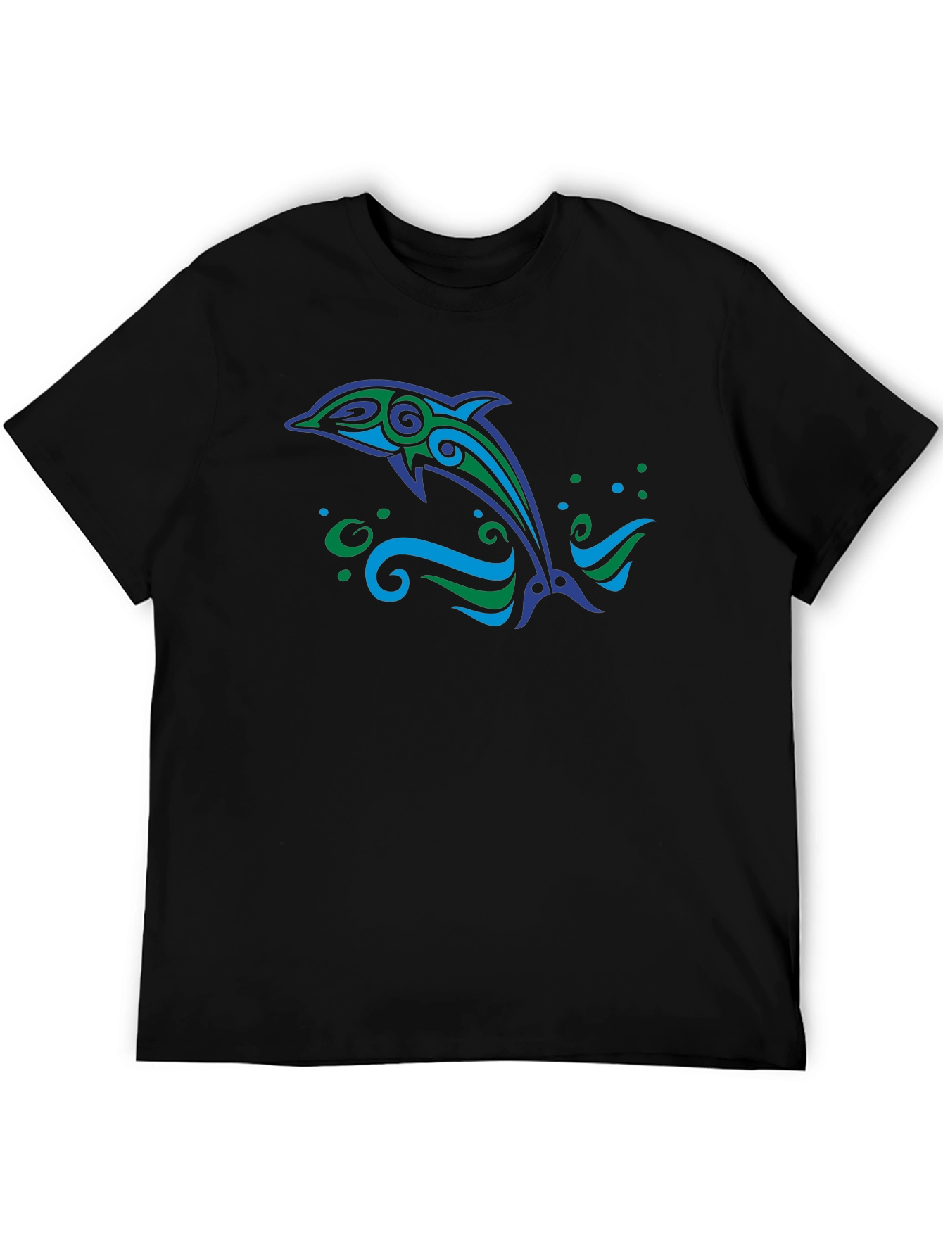 Black Tribal Dolphin Graphic Tee - Black Cotton Blend view 5