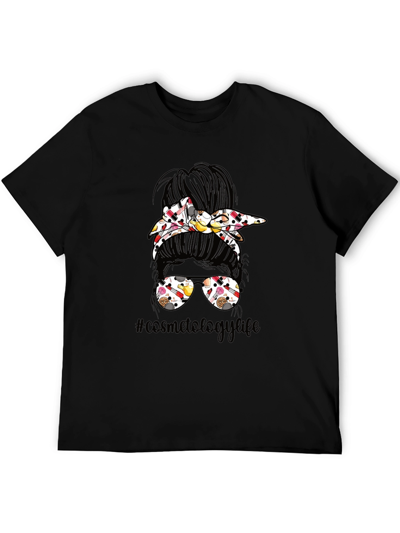 Black Cosmetology Life Messy Bun T-Shirt view 5