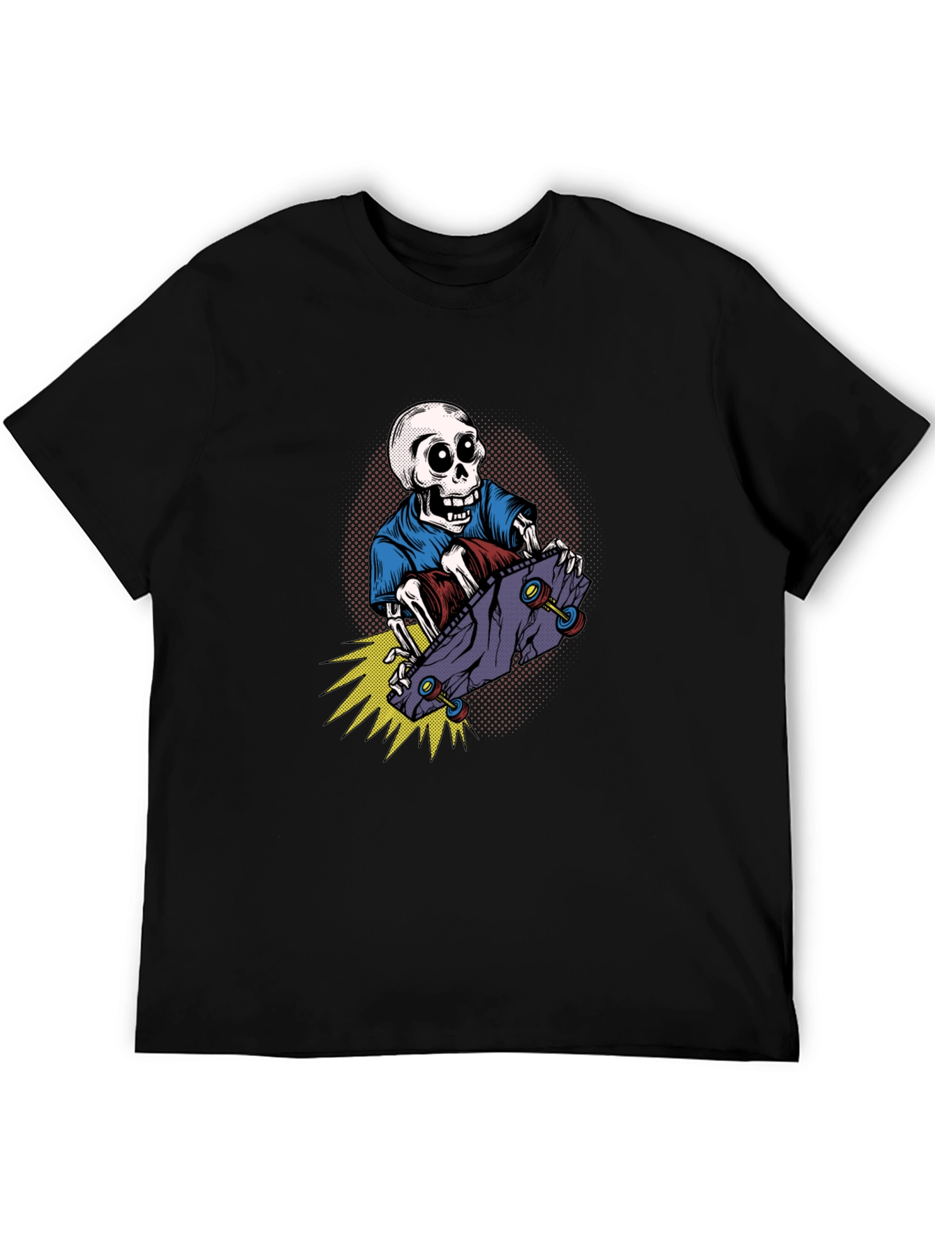 Black Skateboarding Skeleton Graphic T-Shirt view 5