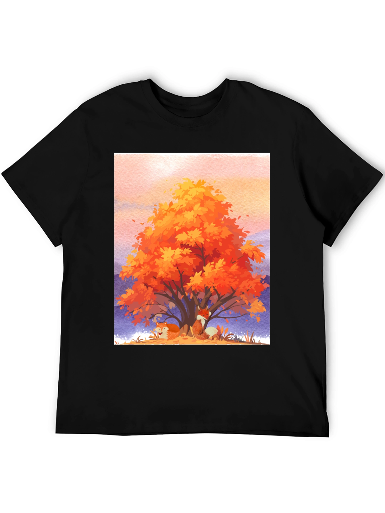 Black Autumn Fox Tree Graphic Tee - Comfortable Cotton Blend view 5