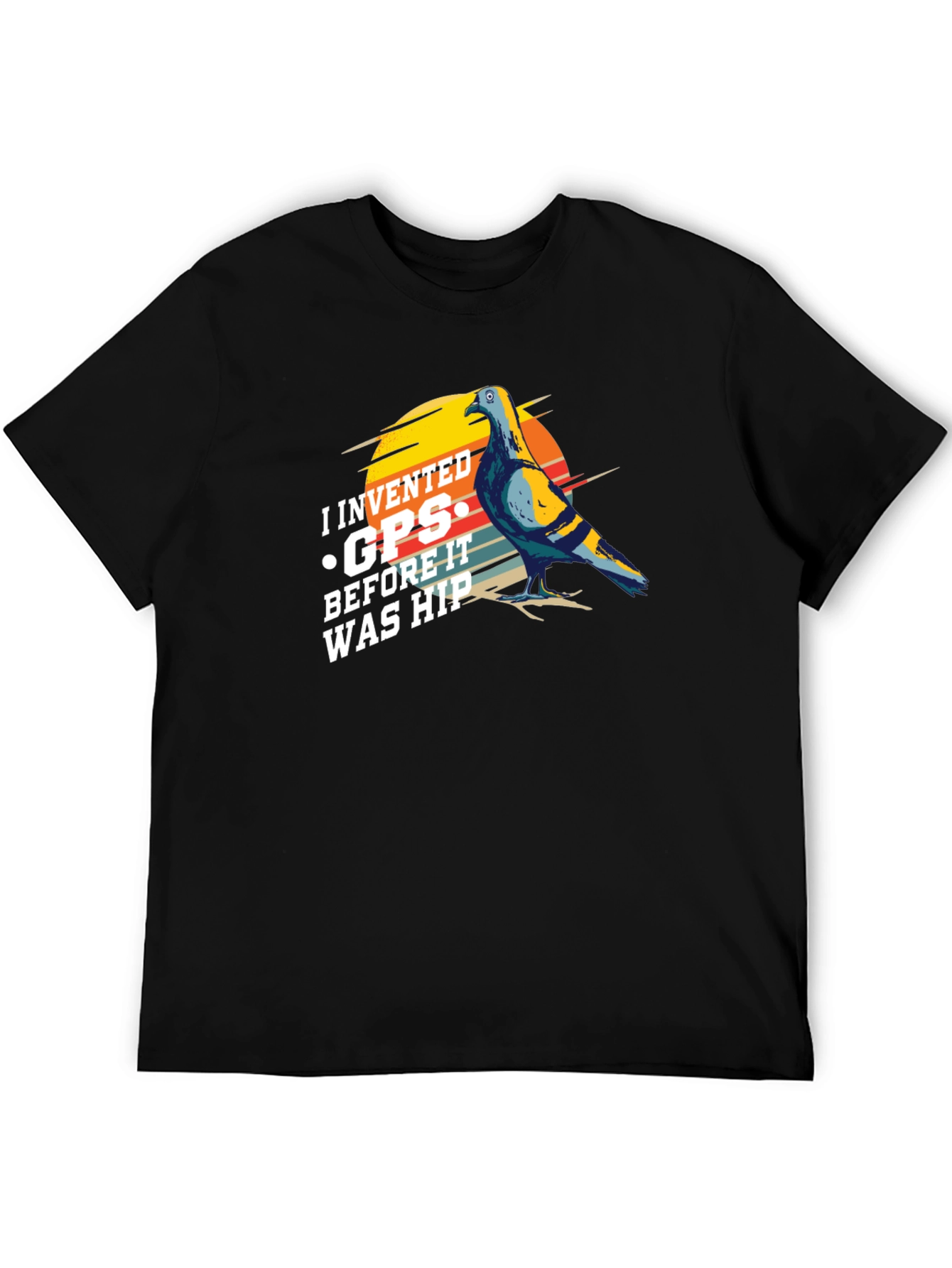 Black I Invented GPS Pigeon T-Shirt - Funny Bird Tee view 5