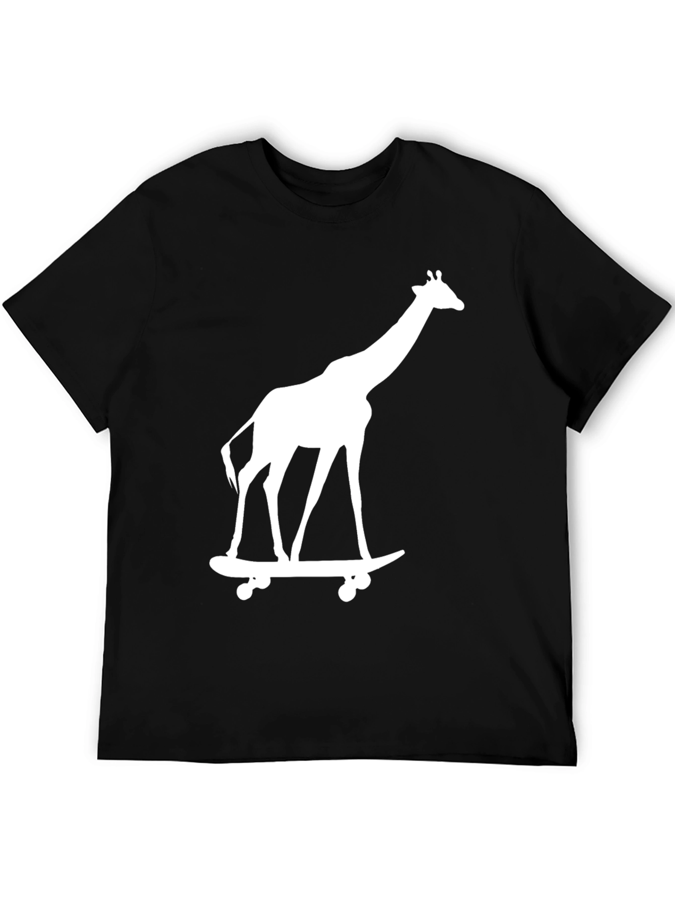 Black Giraffe on Skateboard Graphic Tee - Black Cotton T-Shirt view 5