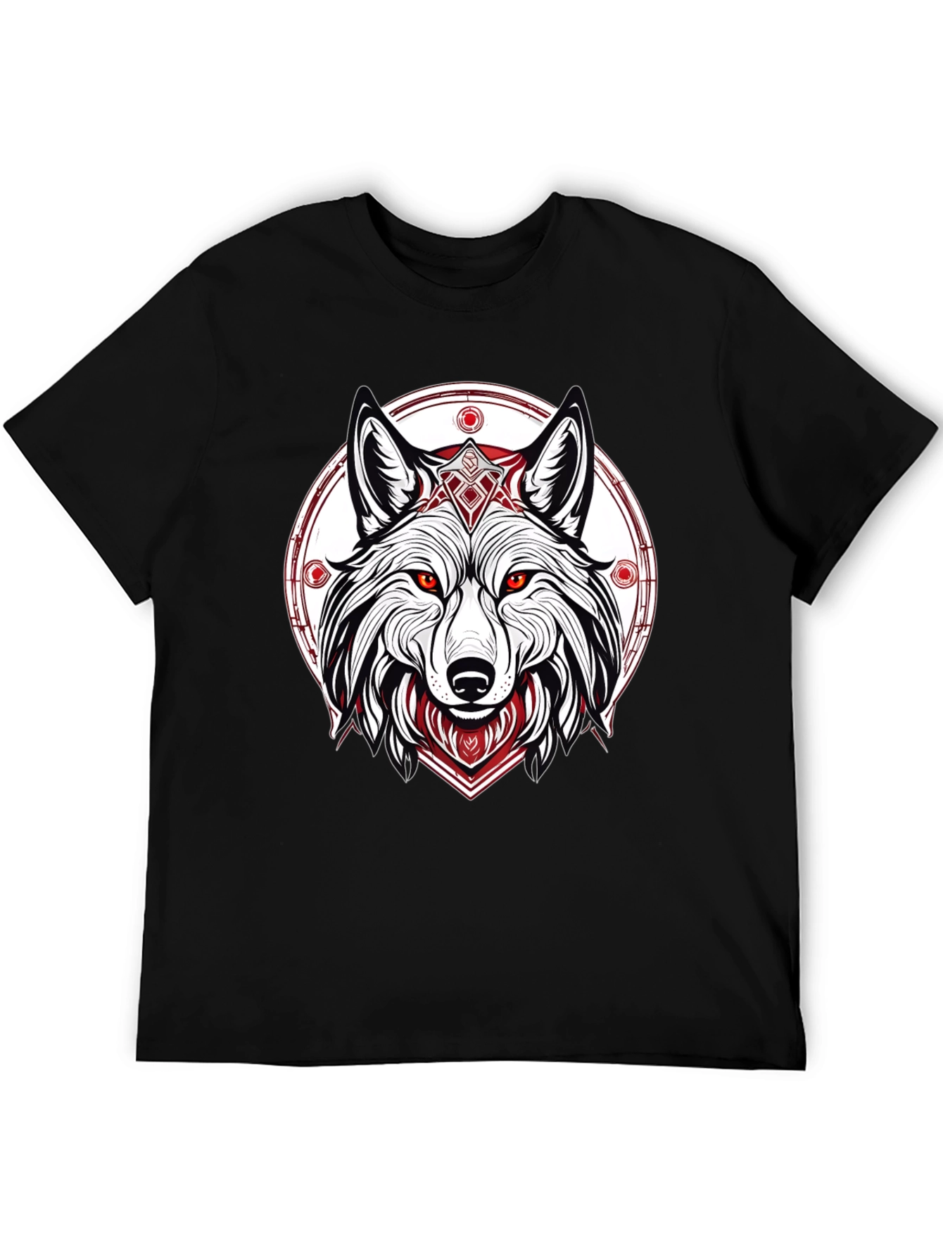 Black Men's Black T-Shirt with Wolf Graphic view 5