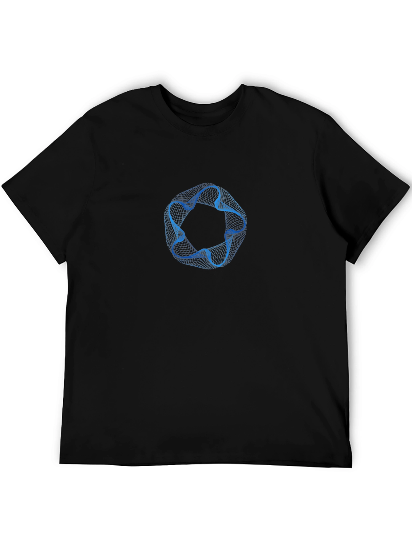 Black Abstract Blue Ring Graphic Men's Black T-Shirt view 5