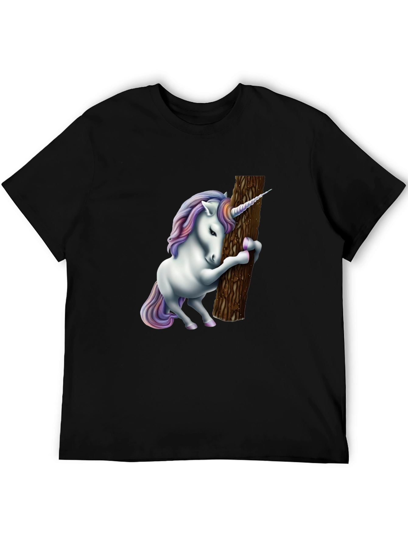 Black Unicorn Hugging Tree Graphic Tee - Black Cotton Blend view 5