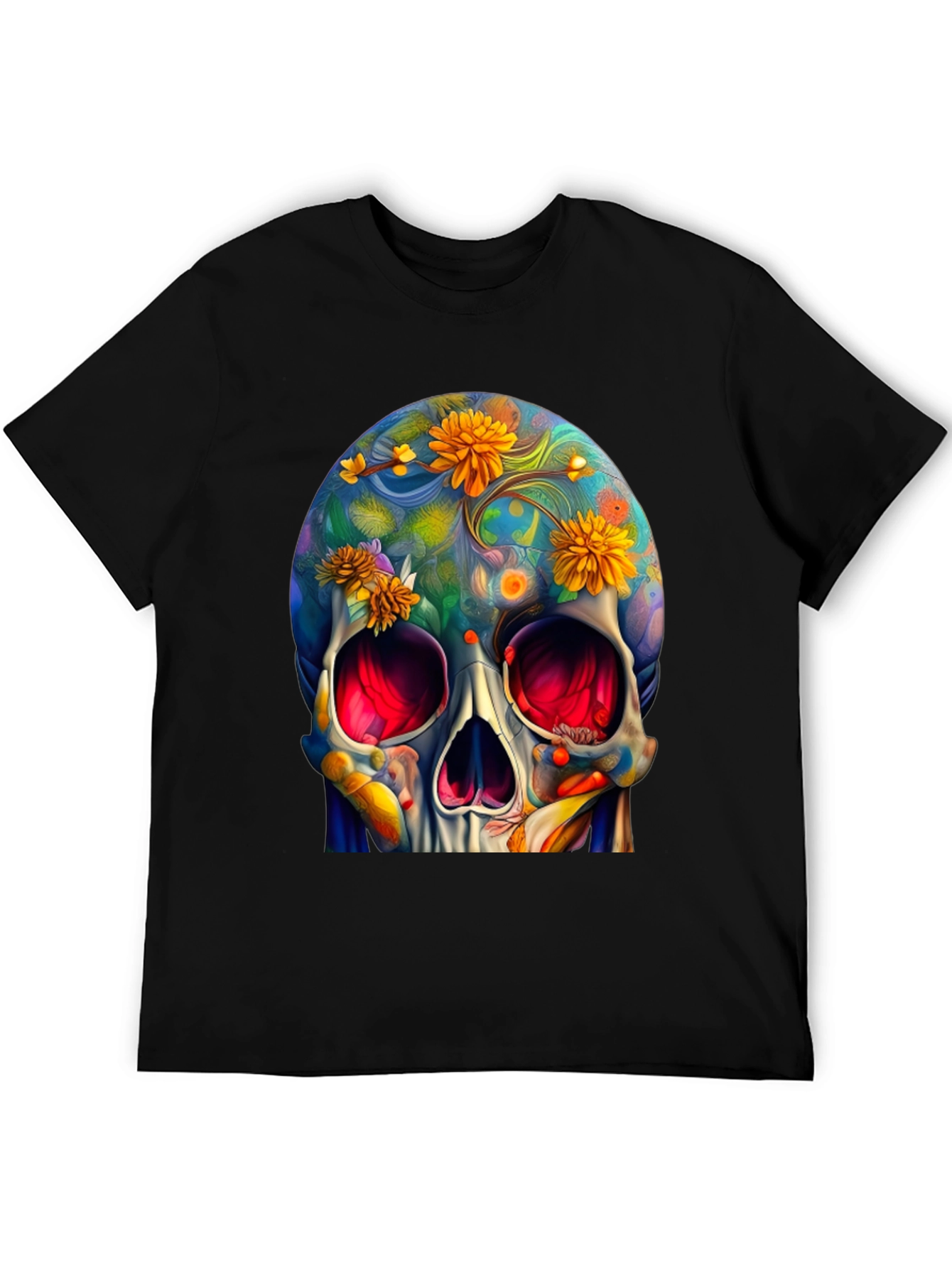 Black Floral Skull Graphic Tee - Unique Art Design view 5