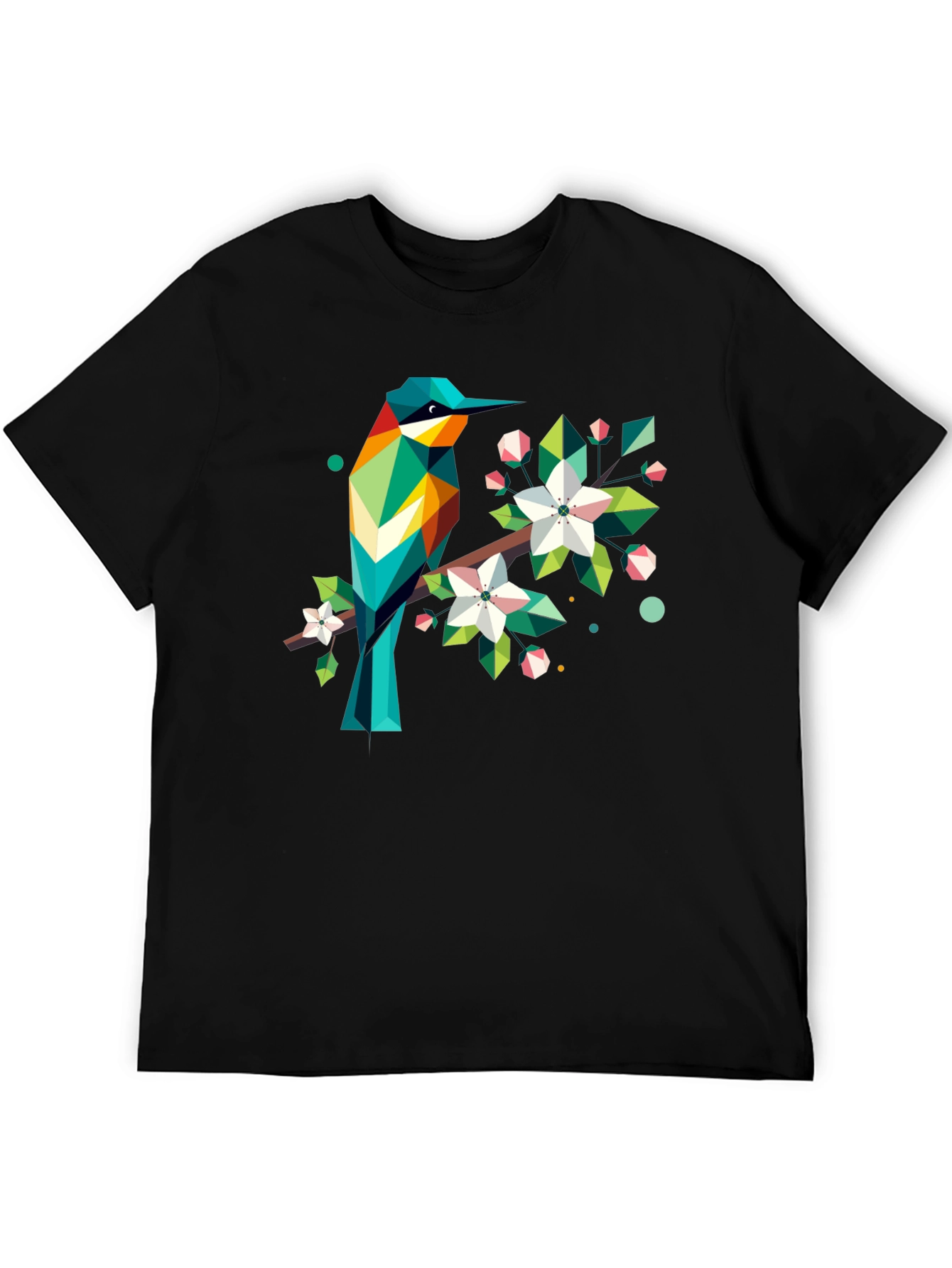 Black Geometric Bird Print Black T-Shirt view 5