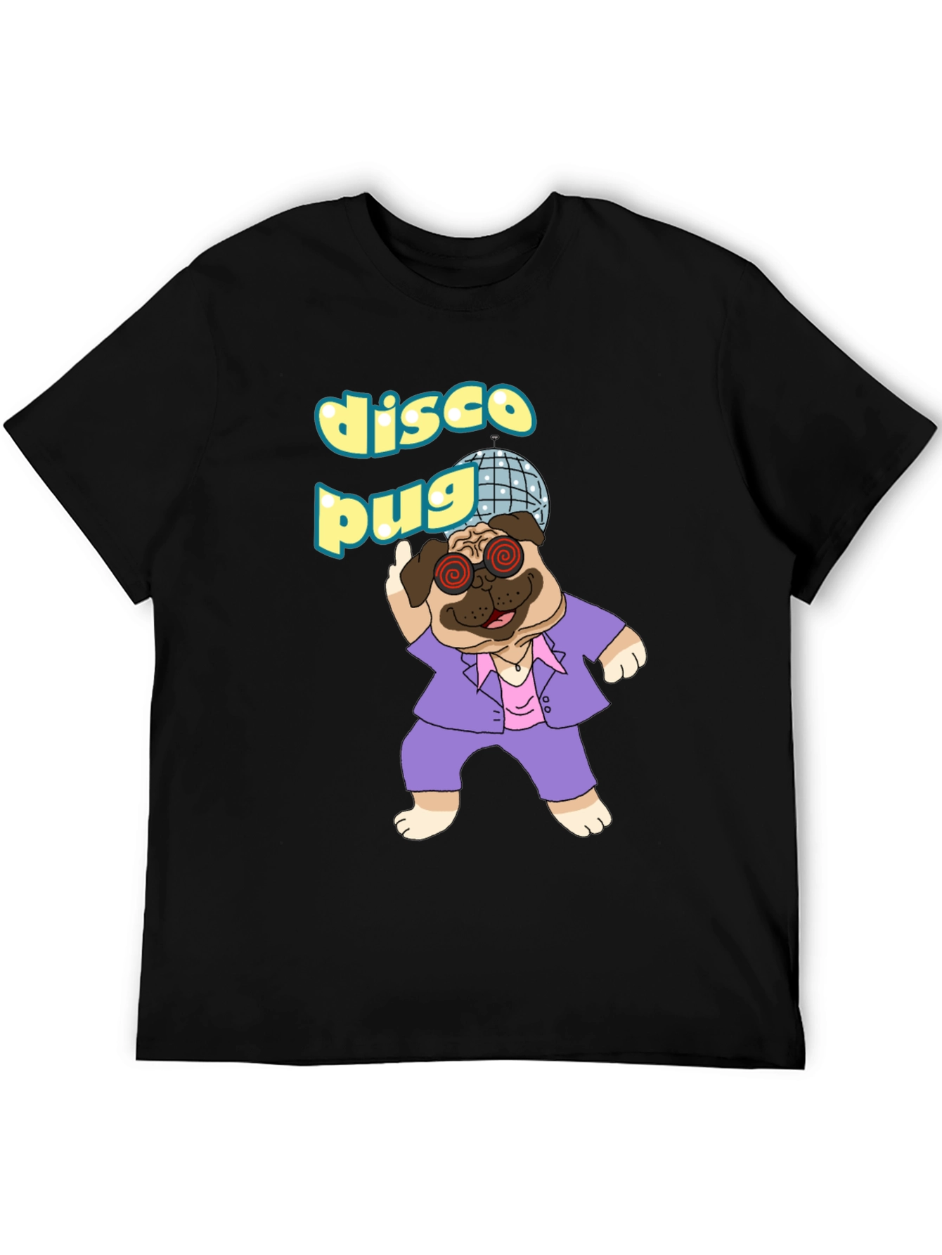 Black Disco Pug Graphic T-Shirt - Groovy Style view 5