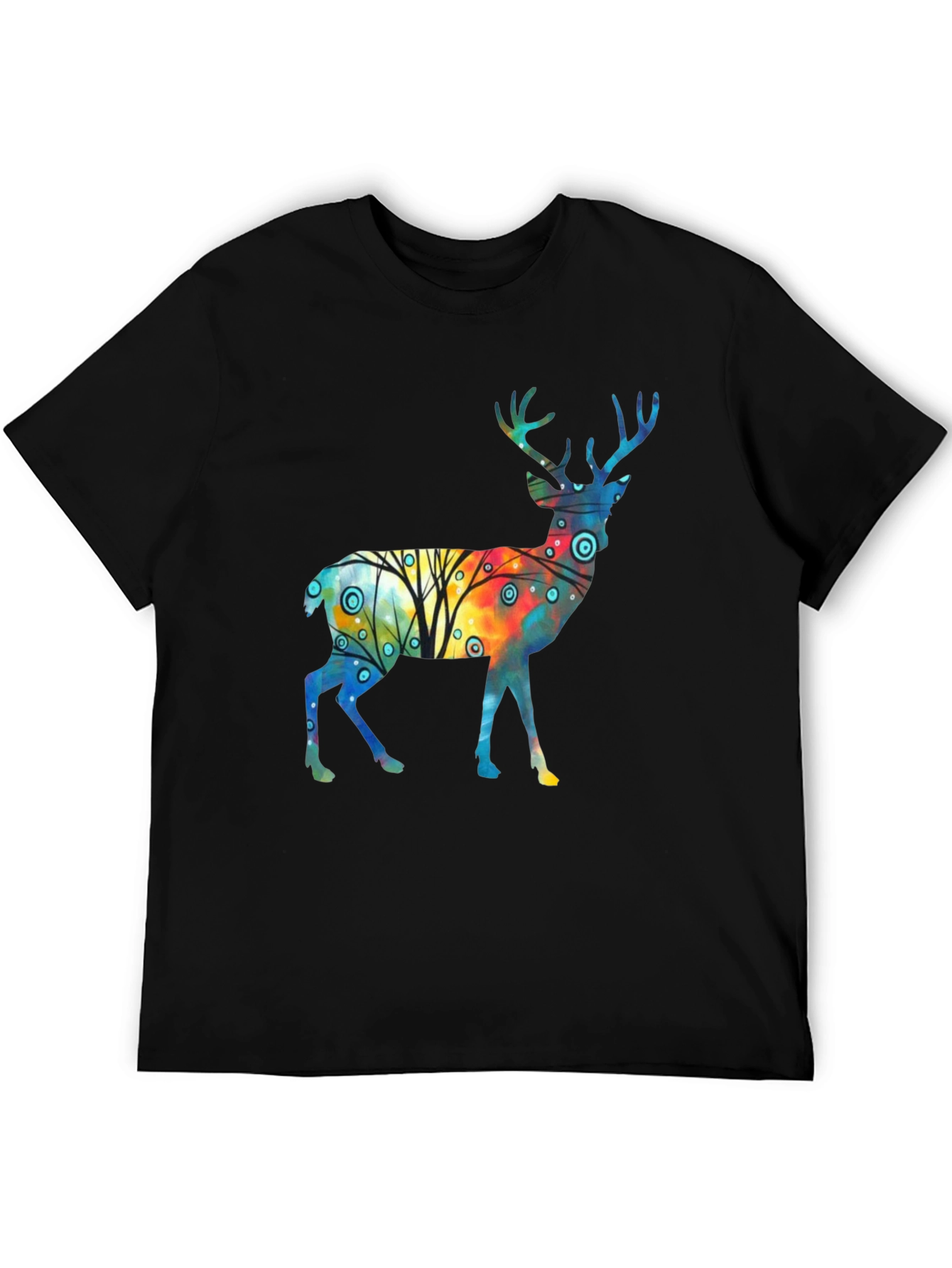 Black Watercolor Deer Graphic Tee - Stylish Black T-Shirt view 5