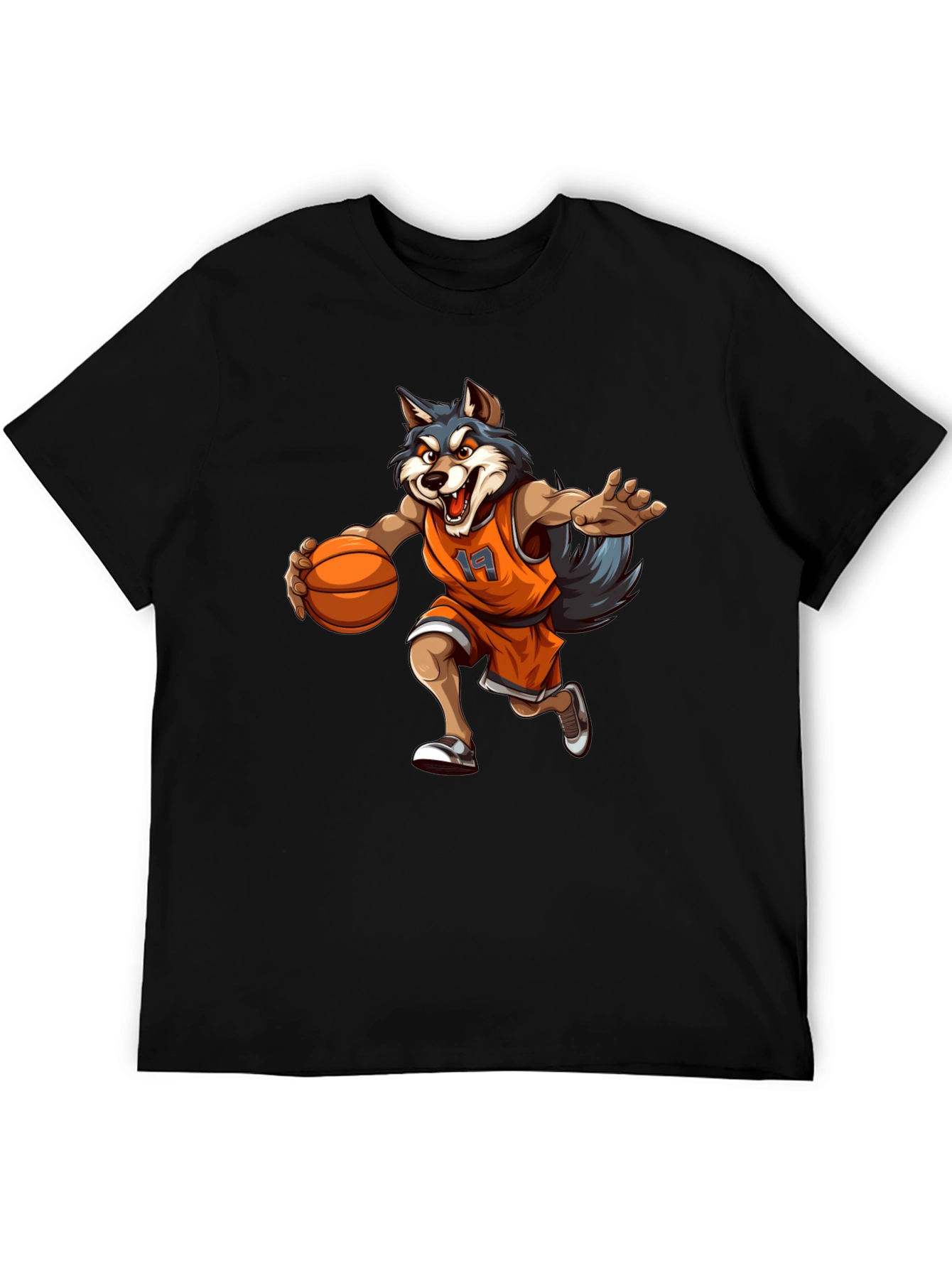 Black Wolf Basketball Player Graphic Tee - Black view 5