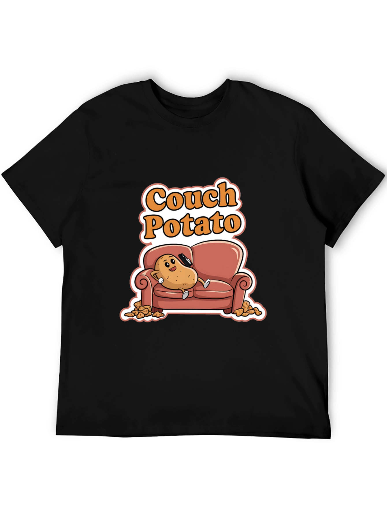 Black Couch Potato Black Graphic Tee - Funny Cartoon Potato Shirt view 5