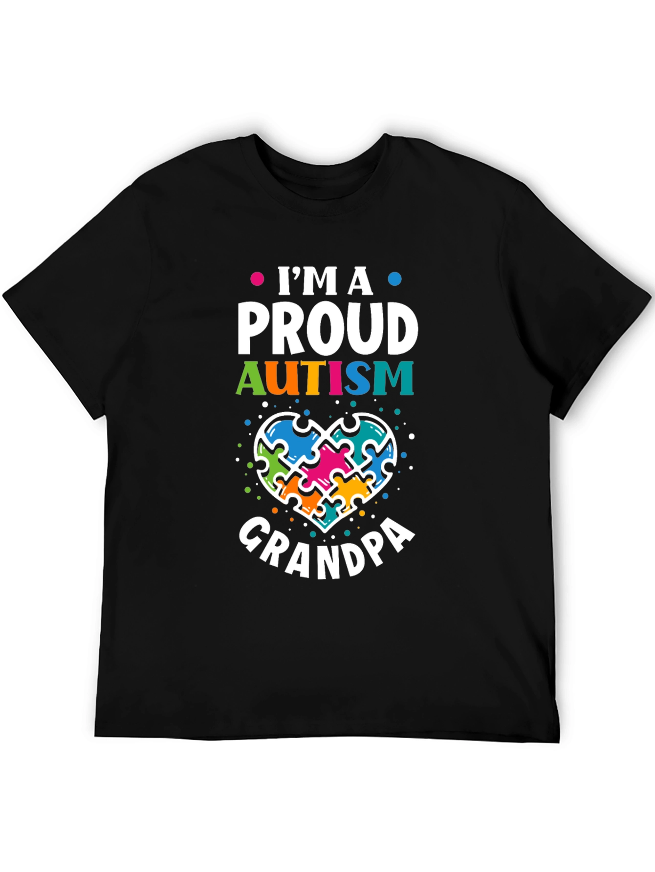 Black Proud Autism Grandpa T-Shirt Puzzle Piece Heart Support view 5