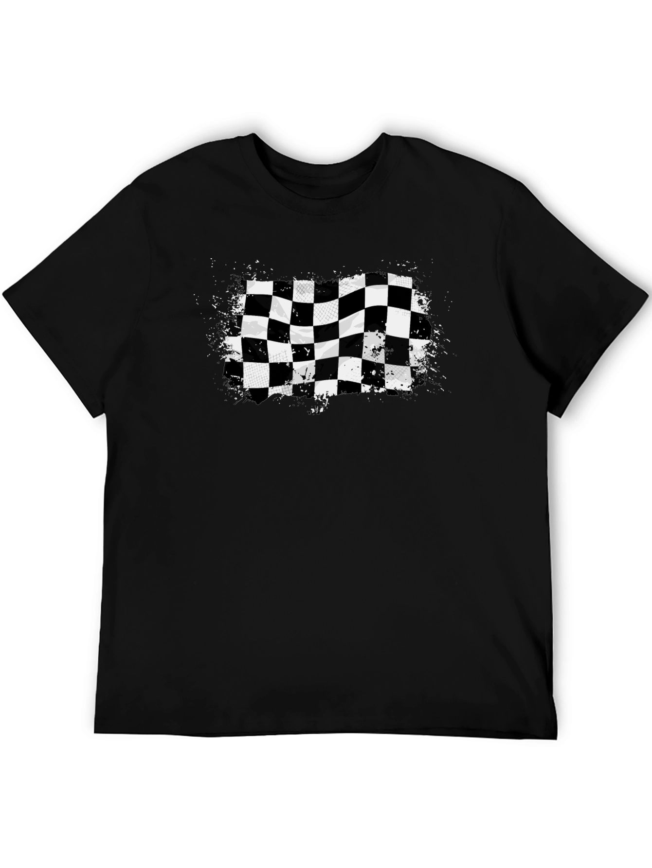 Black Checkered Flag Graphic Tee - Black Cotton T-Shirt view 5