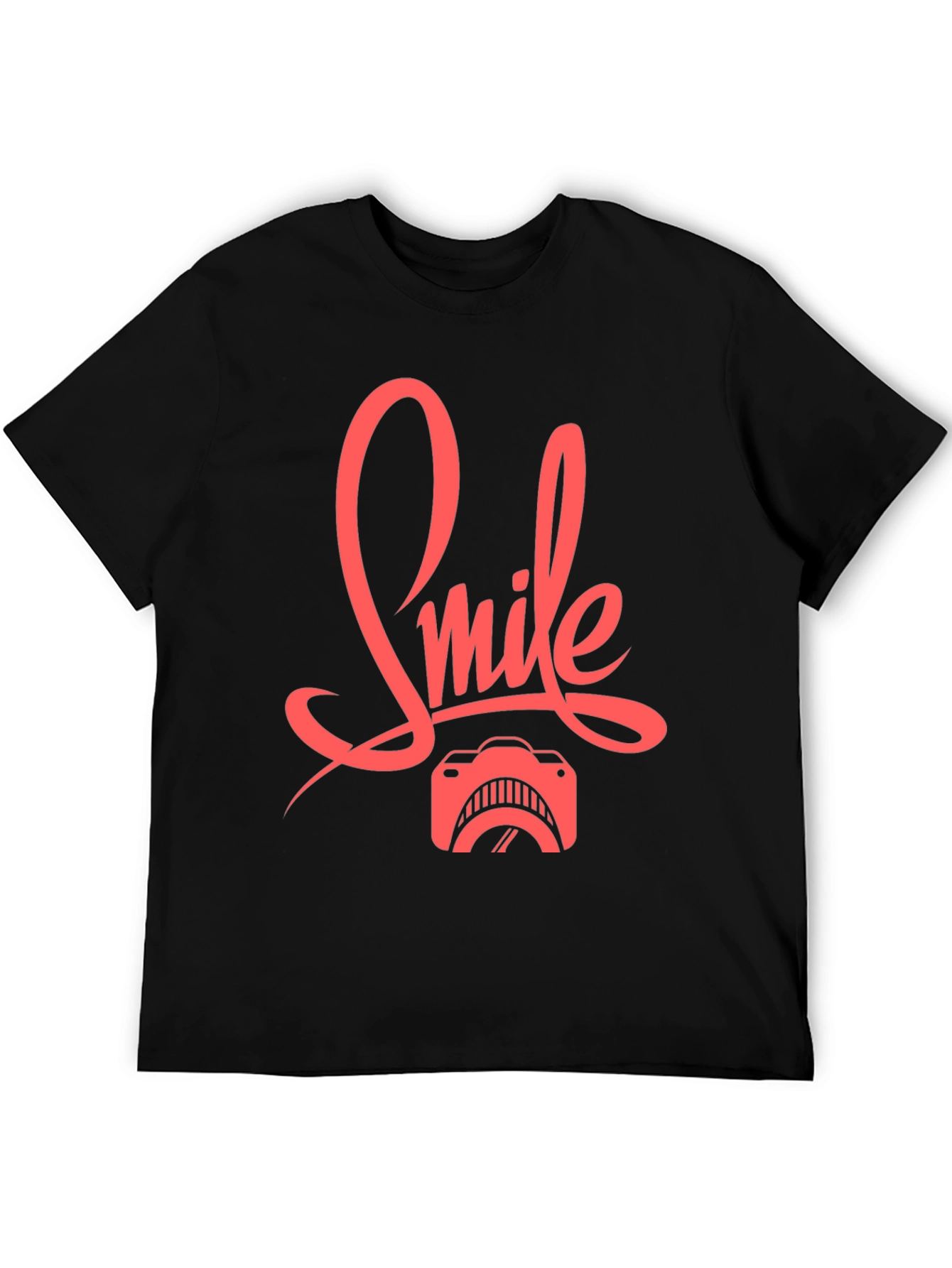 Black Smile Camera Graphic Tee - Black Cotton T-Shirt view 5