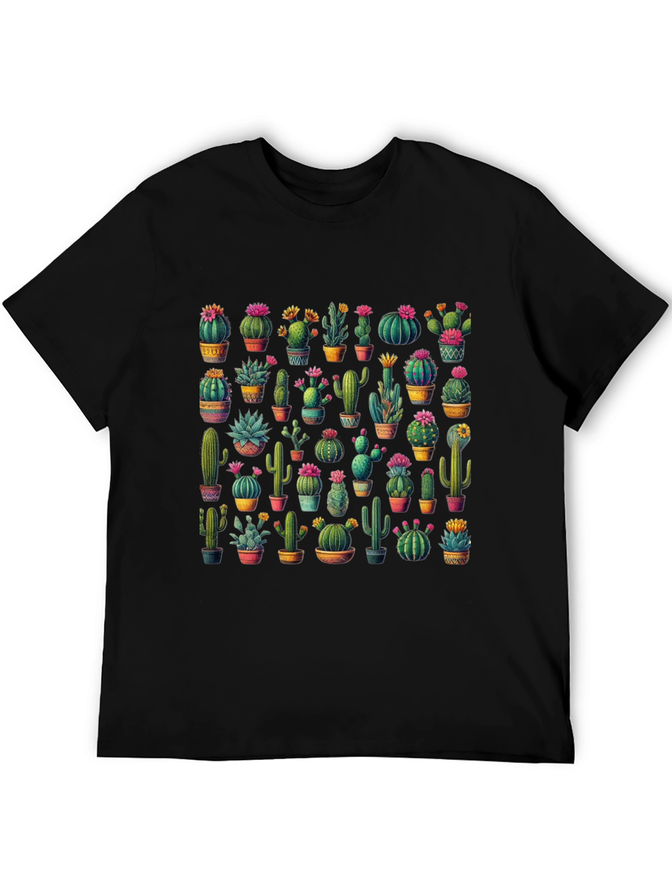 Black Cactus Print T-Shirt - Desert Botanical Tee view 5