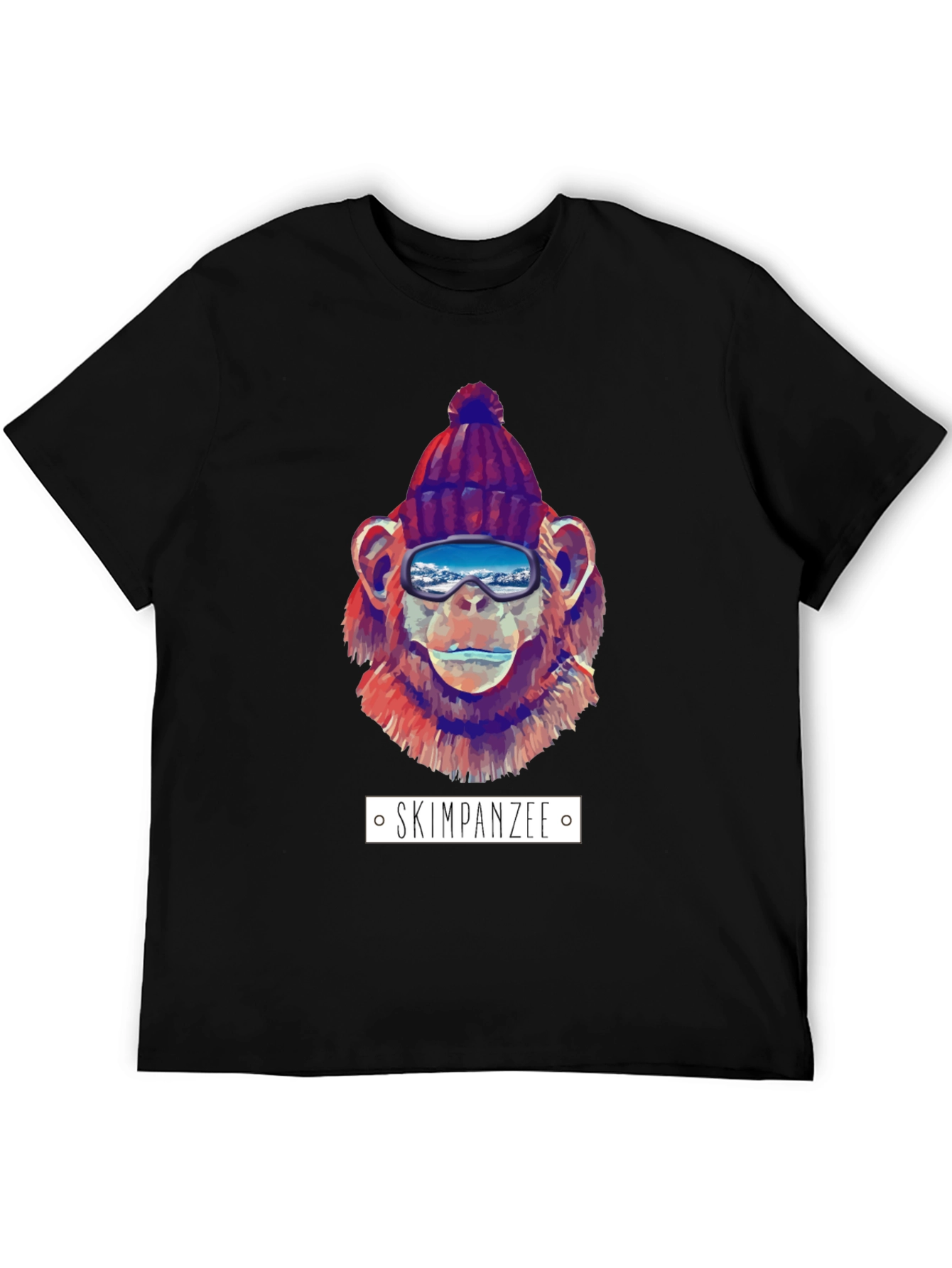 Black Skiing Chimpanzee Graphic T-Shirt view 5