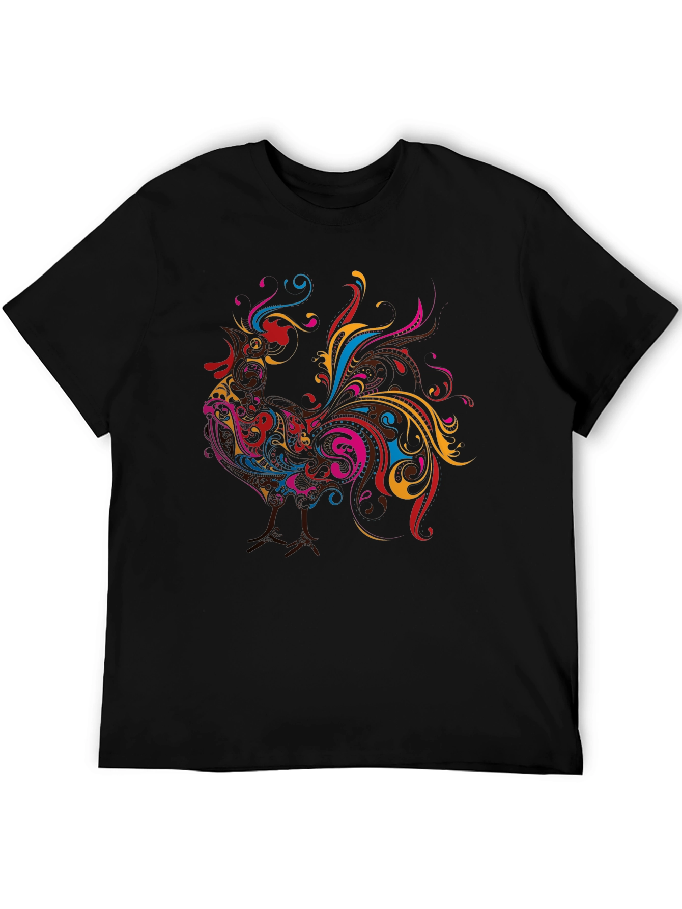 Black Vibrant Rooster Graphic Black T-Shirt view 5