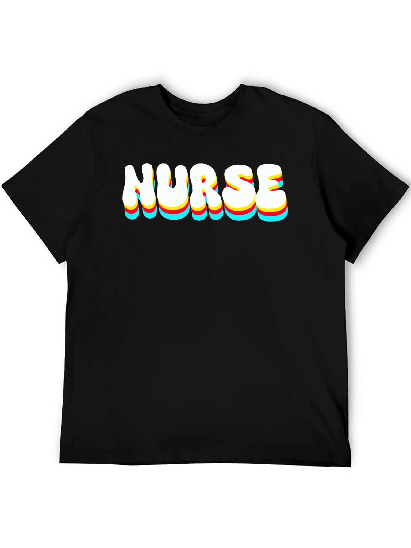 Black Nurse Retro Stacked Text Black T-Shirt view 5