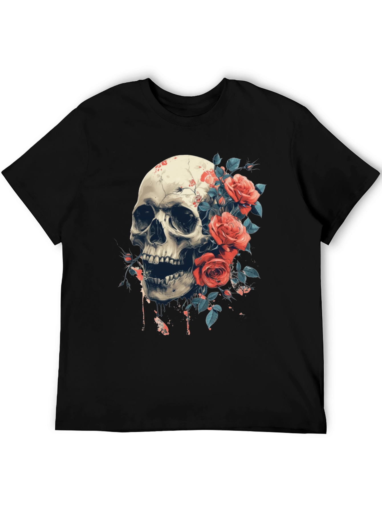 Black Skull & Roses Graphic Tee - Bold Gothic Style view 5