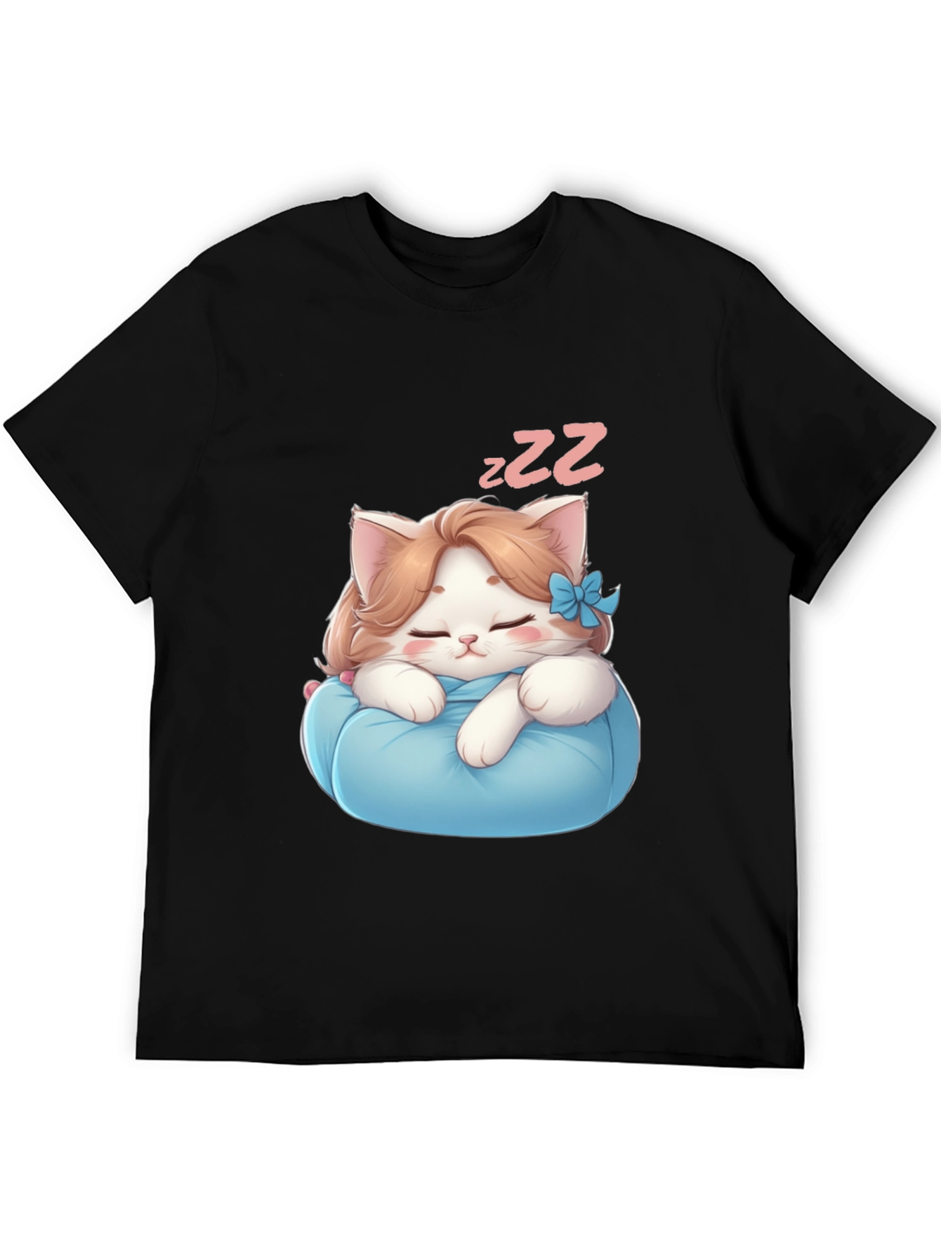 Black Cute Sleeping Kitten Black T-Shirt view 5