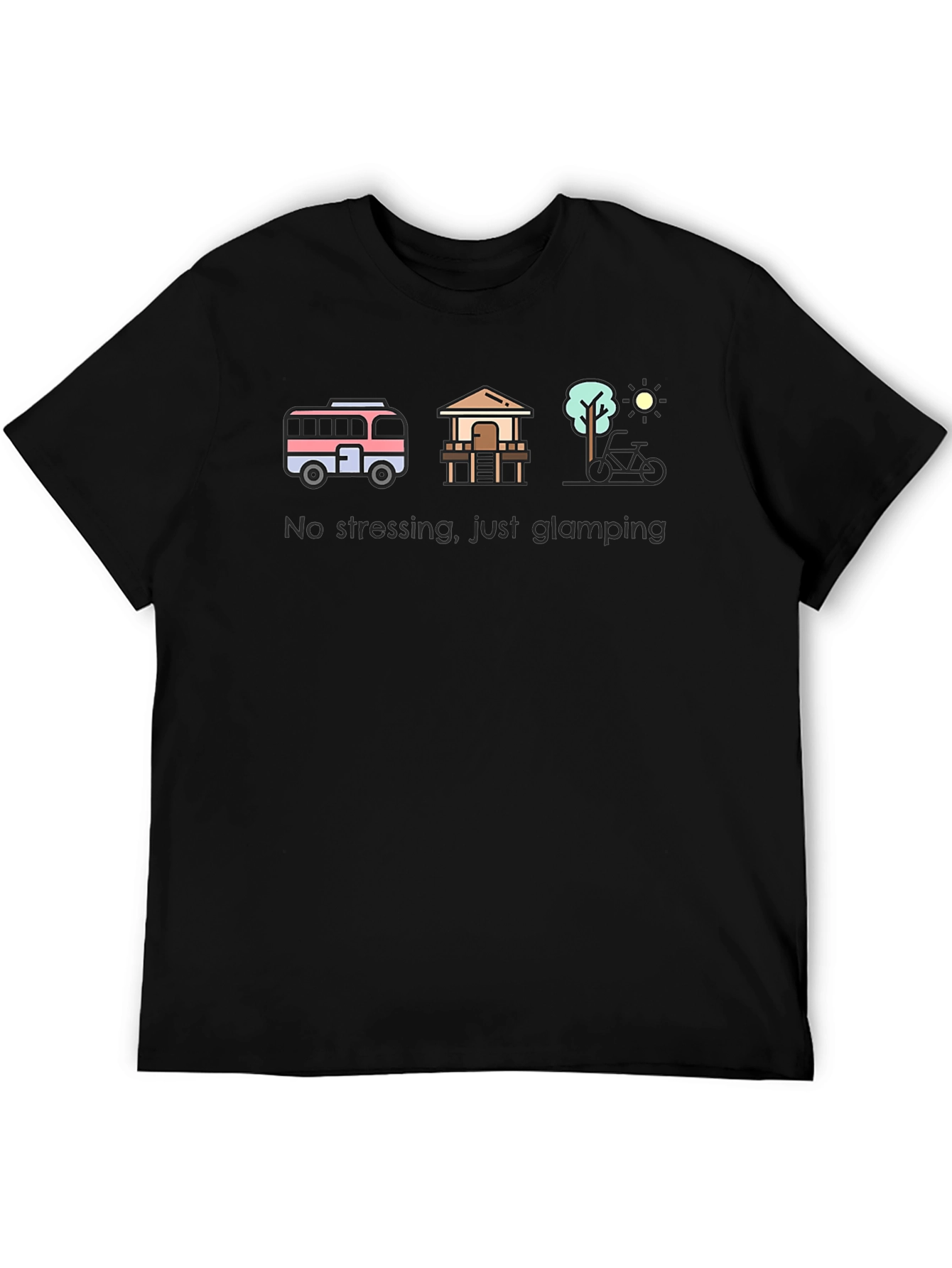 Black Glamping Lifestyle T-Shirt - No Stressing, Just Glamping! view 5