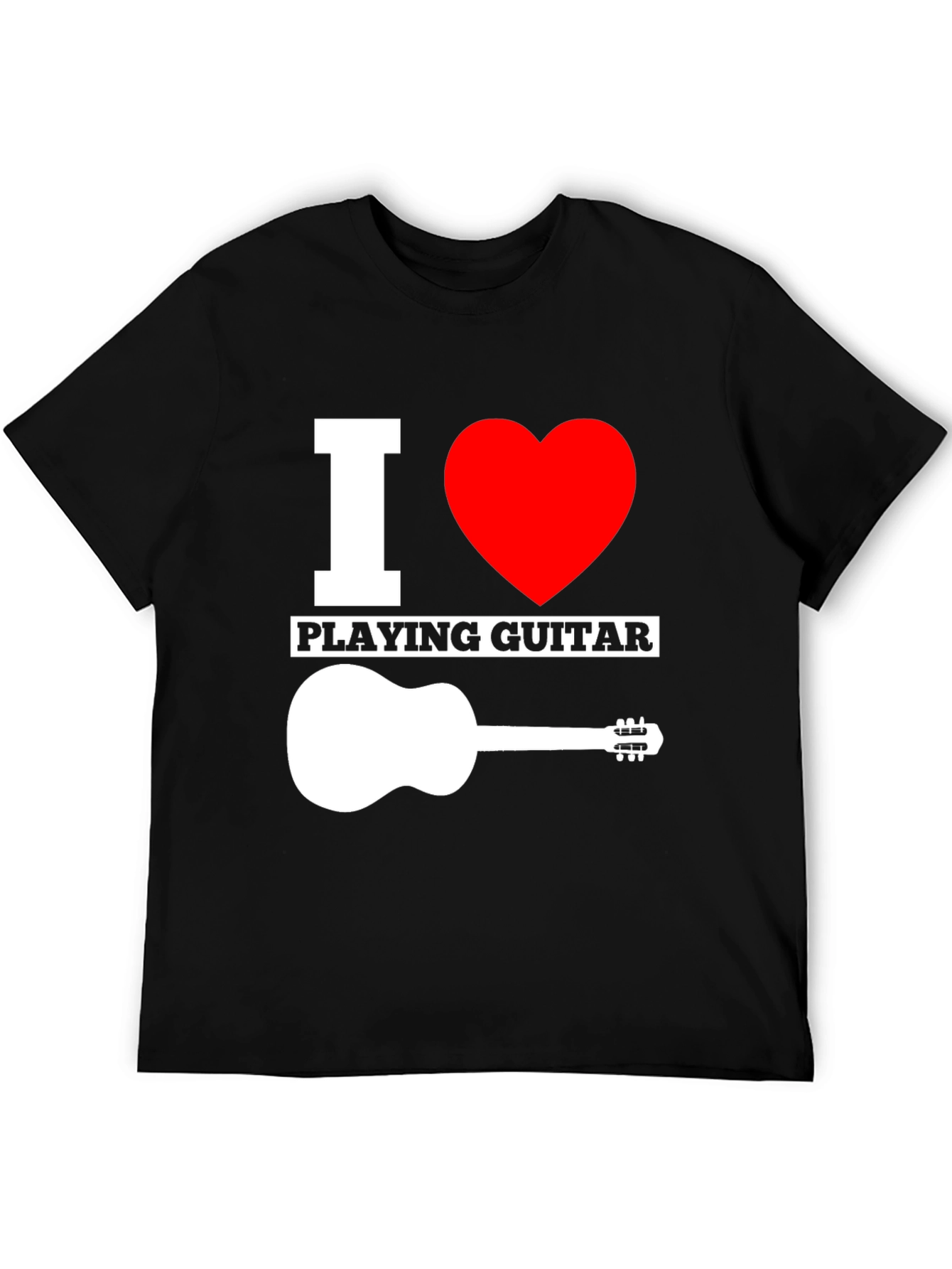 Black I Love Playing Guitar Graphic Tee - Black Cotton T-Shirt view 5