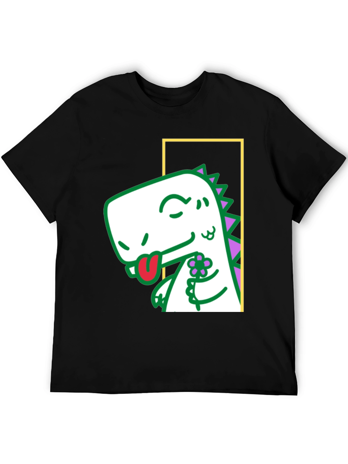 Black Dinosaur Holding Flower Graphic Tee view 5
