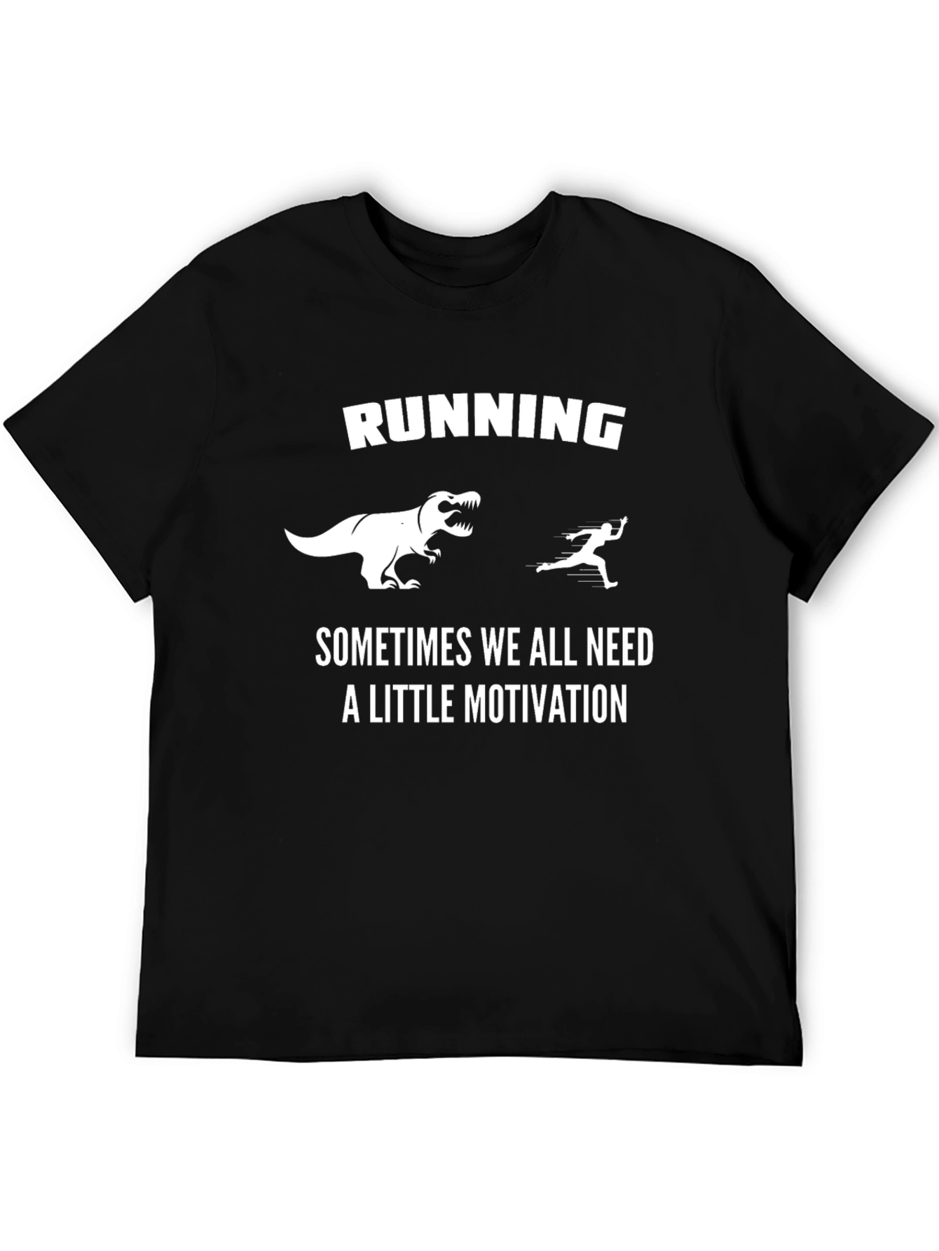 Black Running Motivation T-Shirt: Dinosaur Chase view 5