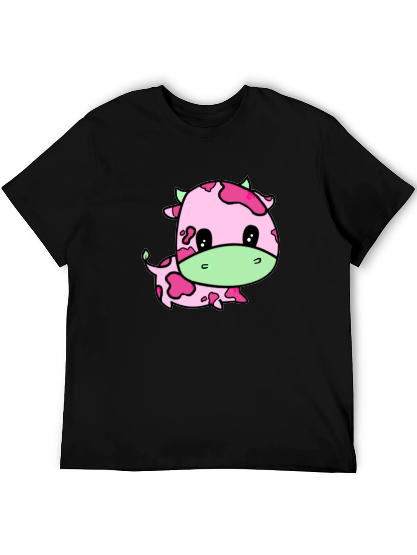 Black Cute Pink Cow Graphic Tee view 5