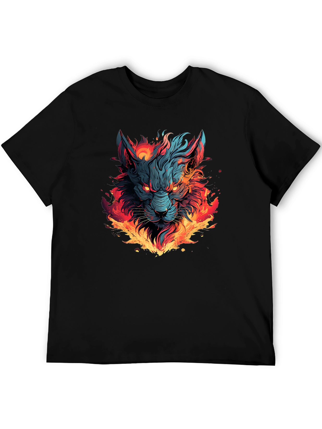Black Fiery Wolf Graphic T-Shirt - Bold Black Tee view 5