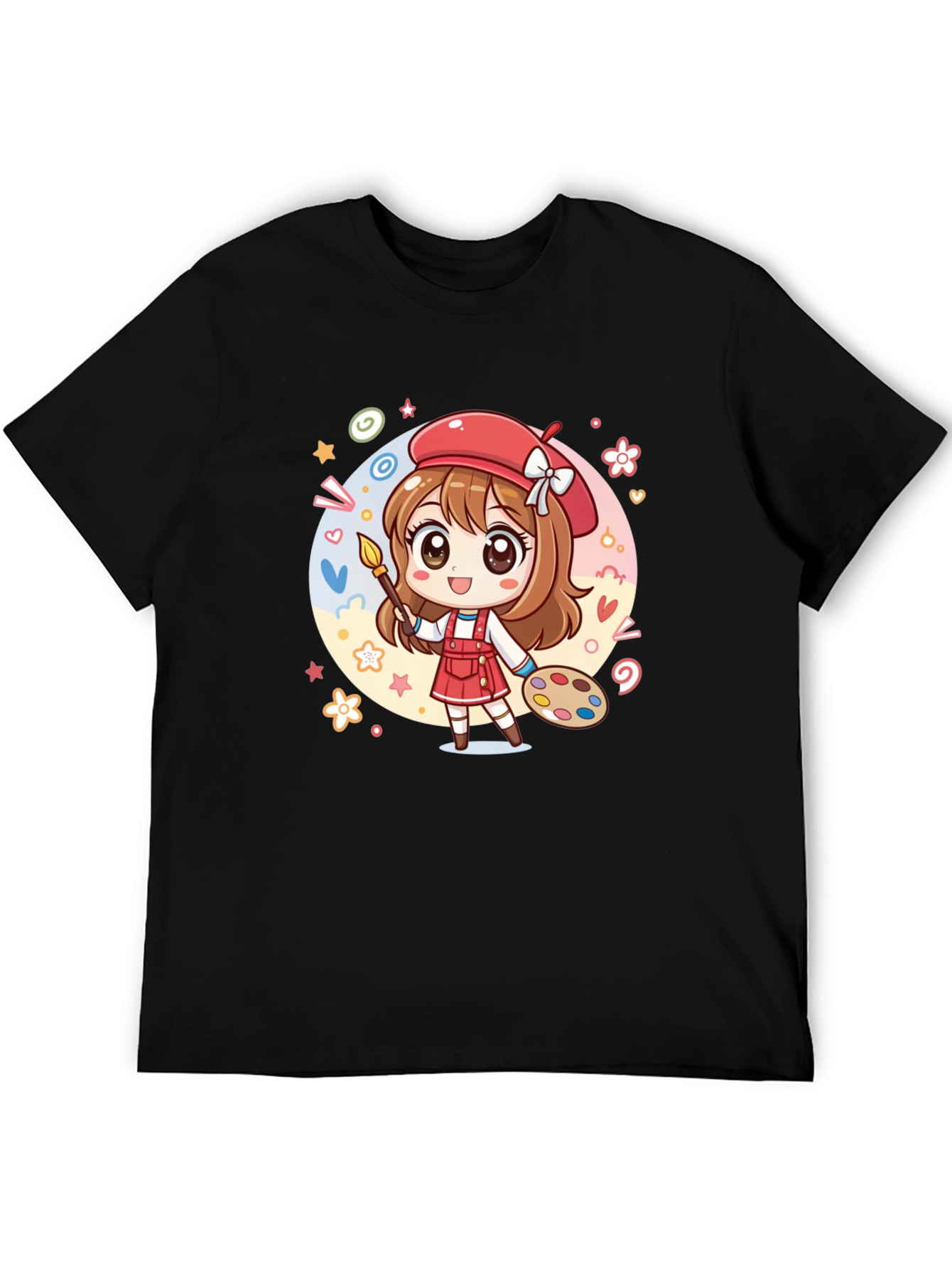 Black Cute Anime Artist Graphic T-Shirt view 5
